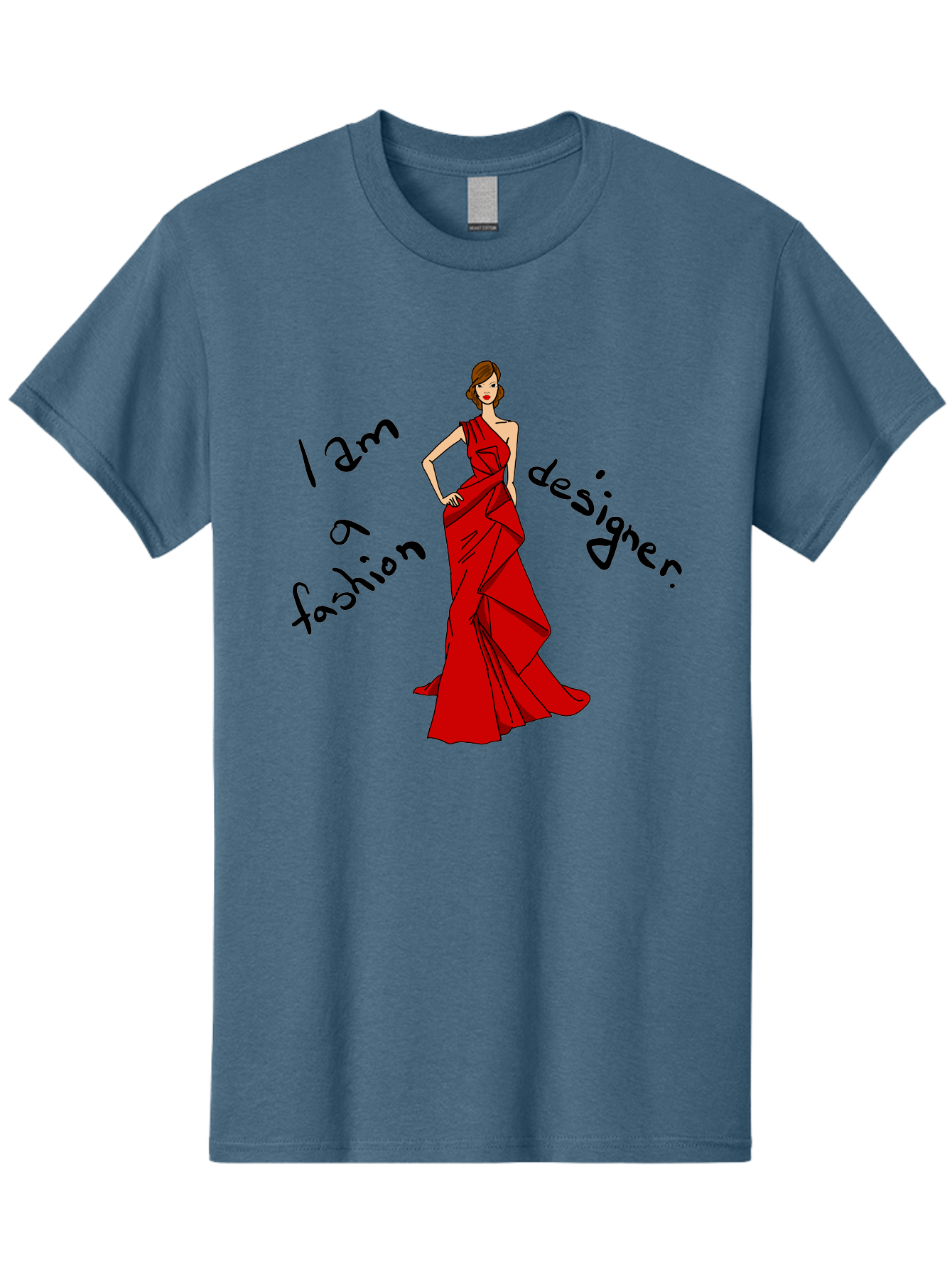 I-Am-A-Fashion-Designer Men'S Graphic Tee, 100% Cotton, Comfortable Casual Summer Wear, Machine Washable, Fashion Designer, Stylish Woman, Red Dress, Elegant Pose, Fashion Statement, Design Inspiration, Fashion Illustration, -  Aaa057