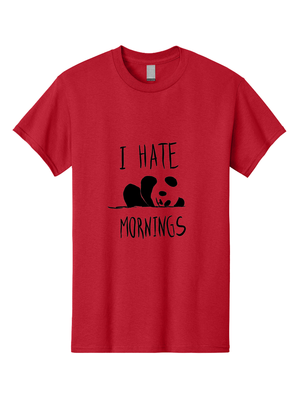 I-Hate-Mornings Men'S Graphic Tee, 100% Cotton, Comfortable Casual Summer Wear, Machine Washable, Funny Quote, Morning Humor, Cartoon Panda, Grumpy Mood, Humorous Design, Inspirational Quote, Motivational Phrase, Cute Illustration -  Aaa062