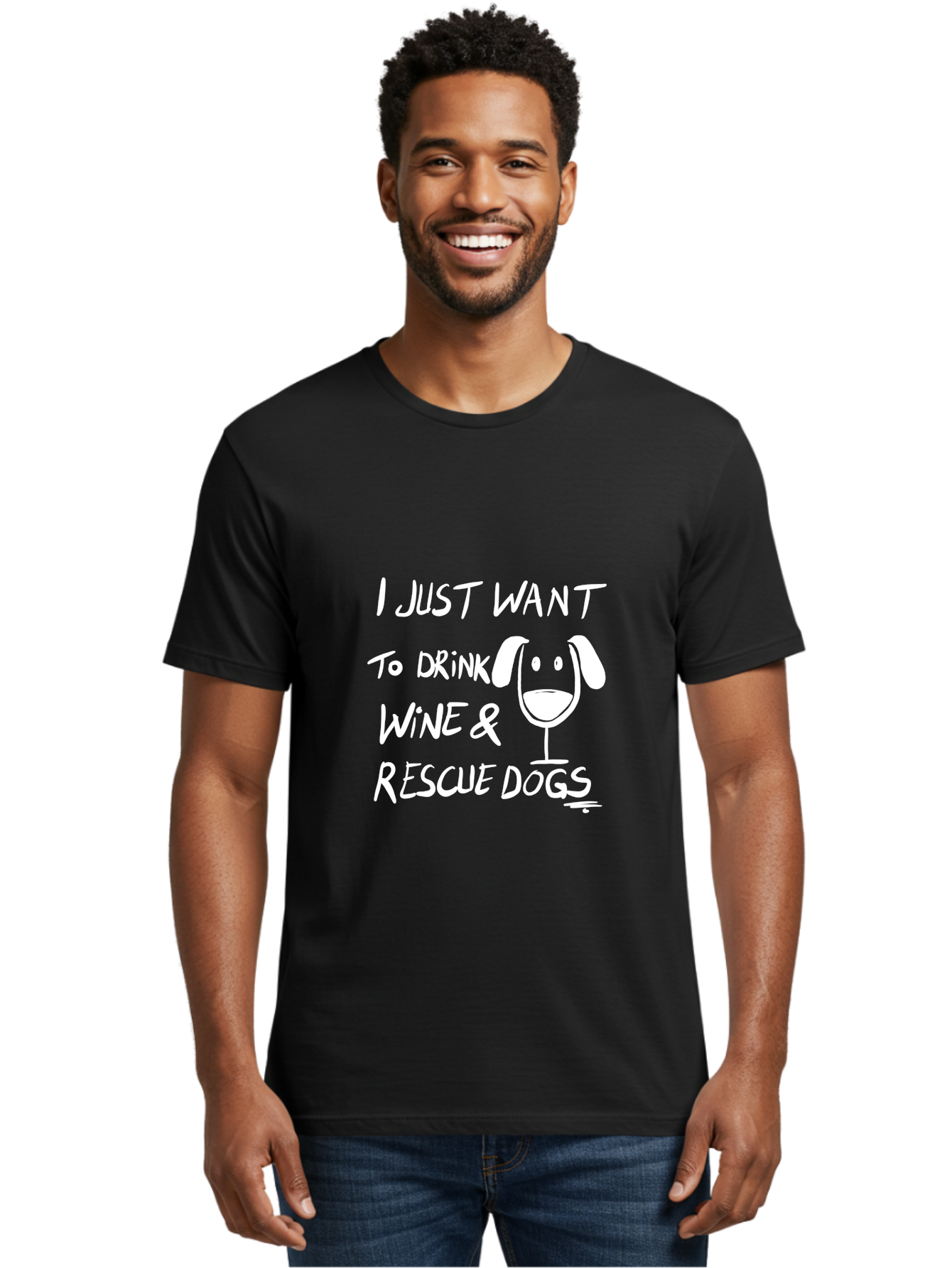 I-Just-Want-To-Drink-Wine-Rescue-Dogs Men'S Graphic Tee, 100% Cotton, Comfortable Casual Summer Wear, Machine Washable, Wine Glass Dog, Drink Wine, Rescue Dogs, Dog Lover, Wine Lover, Pet Rescue, Animal Shelter, Charity Support, Funny Quote -  Aaa065