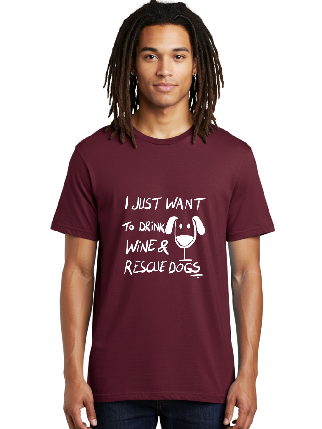 I-Just-Want-To-Drink-Wine-Rescue-Dogs Men'S Graphic Tee, 100% Cotton, Comfortable Casual Summer Wear, Machine Washable, Wine Glass Dog, Drink Wine, Rescue Dogs, Dog Lover, Wine Lover, Pet Rescue, Animal Shelter, Charity Support, Funny Quote -  Aaa065