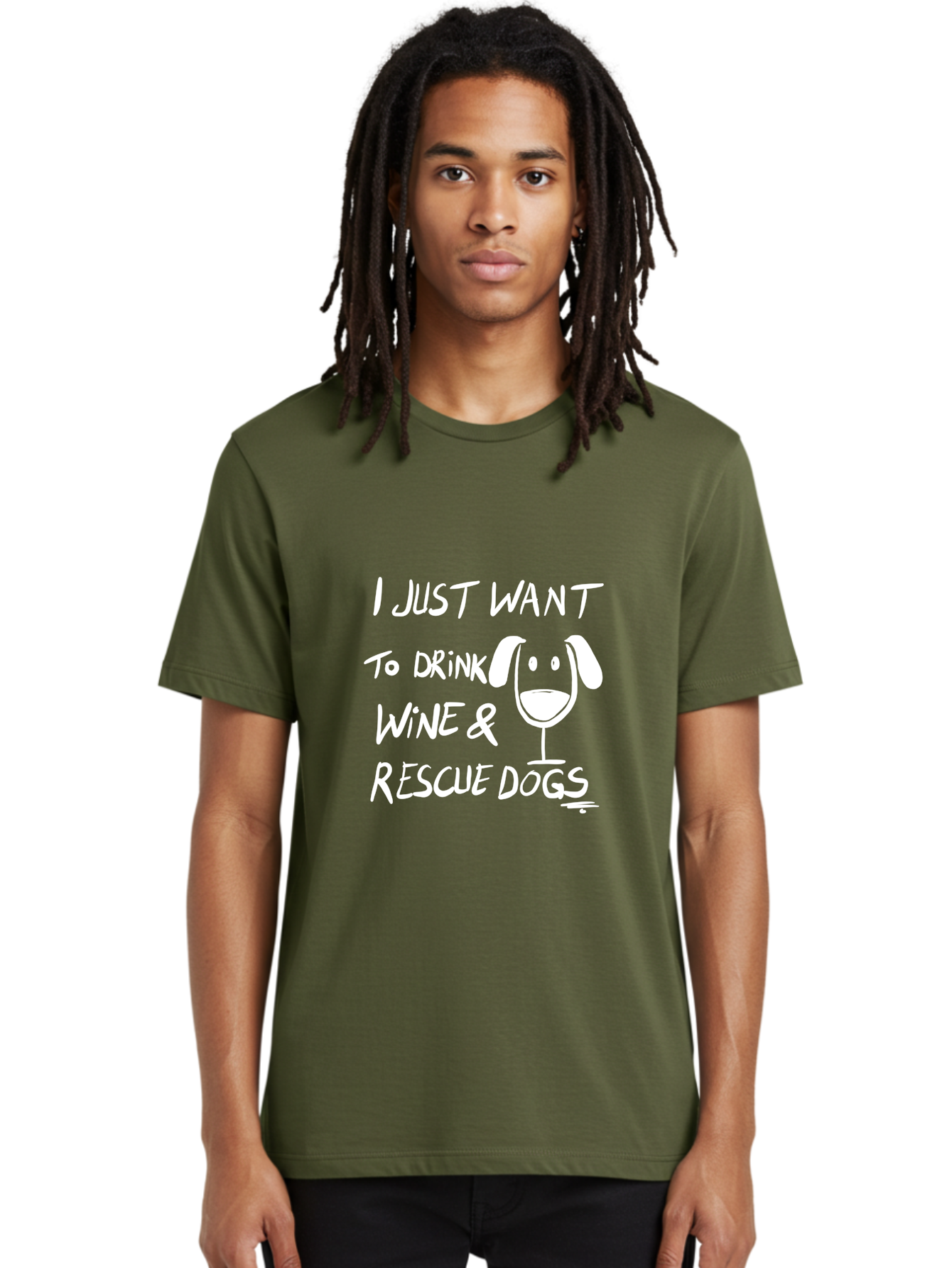 I-Just-Want-To-Drink-Wine-Rescue-Dogs Men'S Graphic Tee, 100% Cotton, Comfortable Casual Summer Wear, Machine Washable, Wine Glass Dog, Drink Wine, Rescue Dogs, Dog Lover, Wine Lover, Pet Rescue, Animal Shelter, Charity Support, Funny Quote -  Aaa065