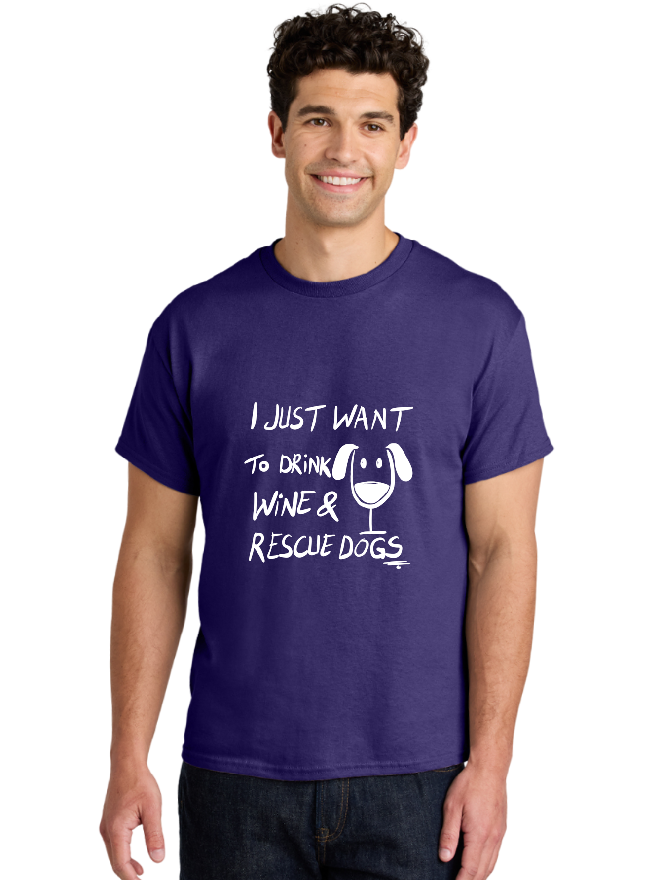 I-Just-Want-To-Drink-Wine-Rescue-Dogs Men'S Graphic Tee, 100% Cotton, Comfortable Casual Summer Wear, Machine Washable, Wine Glass Dog, Drink Wine, Rescue Dogs, Dog Lover, Wine Lover, Pet Rescue, Animal Shelter, Charity Support, Funny Quote -  Aaa065