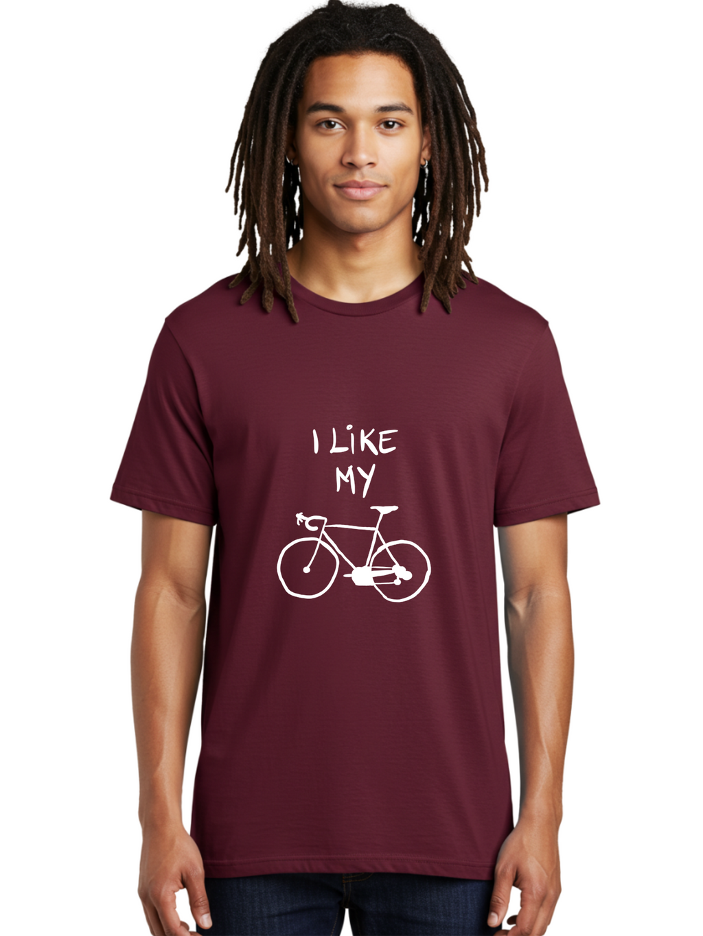 I-Like-My-Bicycle Men'S Graphic Tee, 100% Cotton, Comfortable Casual Summer Wear, Machine Washable, Cycling Culture, Bike Enthusiasts, Love For Cycling, Bicycle Appreciation, Fun Graphic, Simple Design, White Bicycle -  Aaa067
