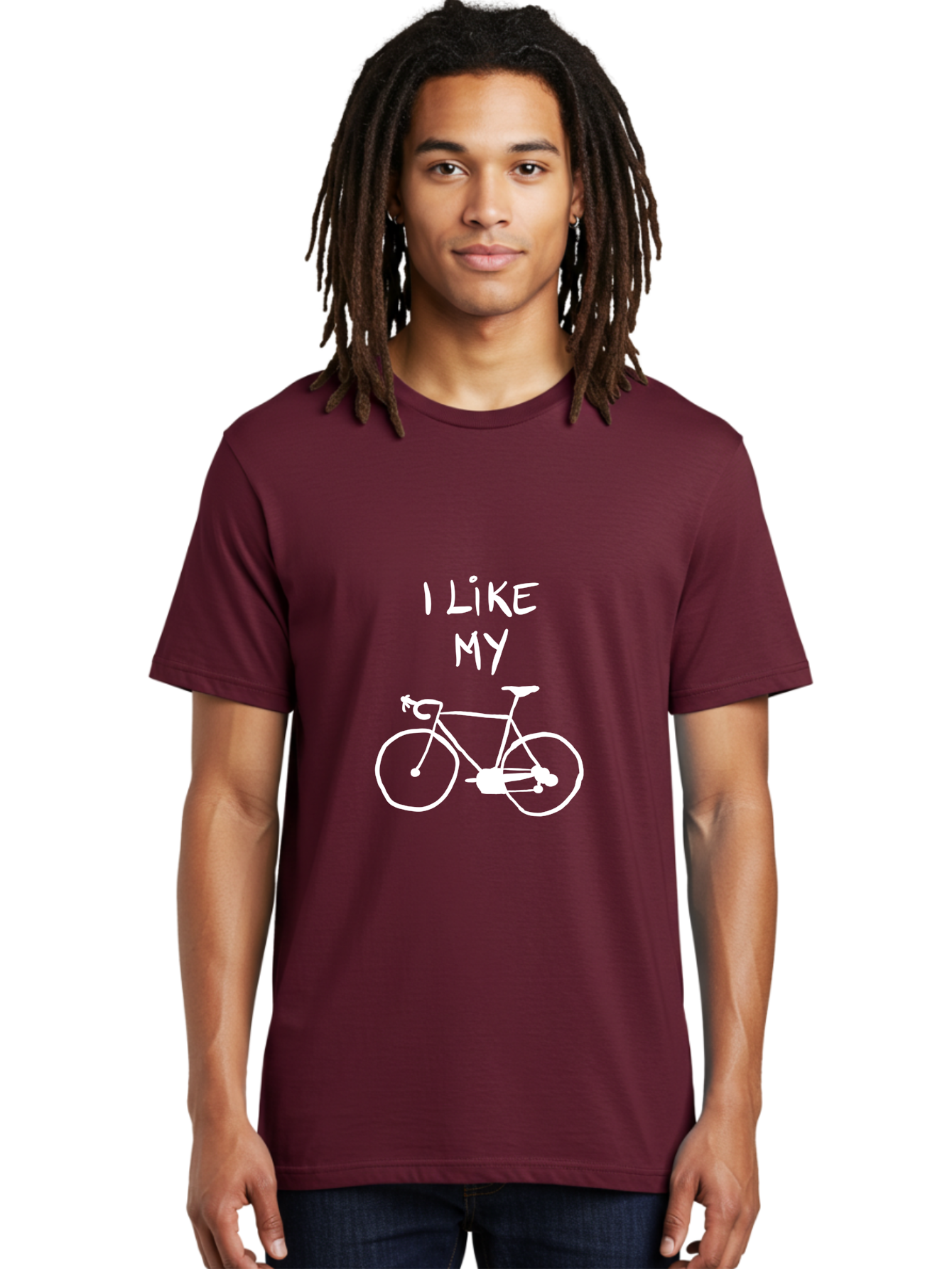 I-Like-My-Bicycle Men'S Graphic Tee, 100% Cotton, Comfortable Casual Summer Wear, Machine Washable, Cycling Culture, Bike Enthusiasts, Love For Cycling, Bicycle Appreciation, Fun Graphic, Simple Design, White Bicycle -  Aaa067
