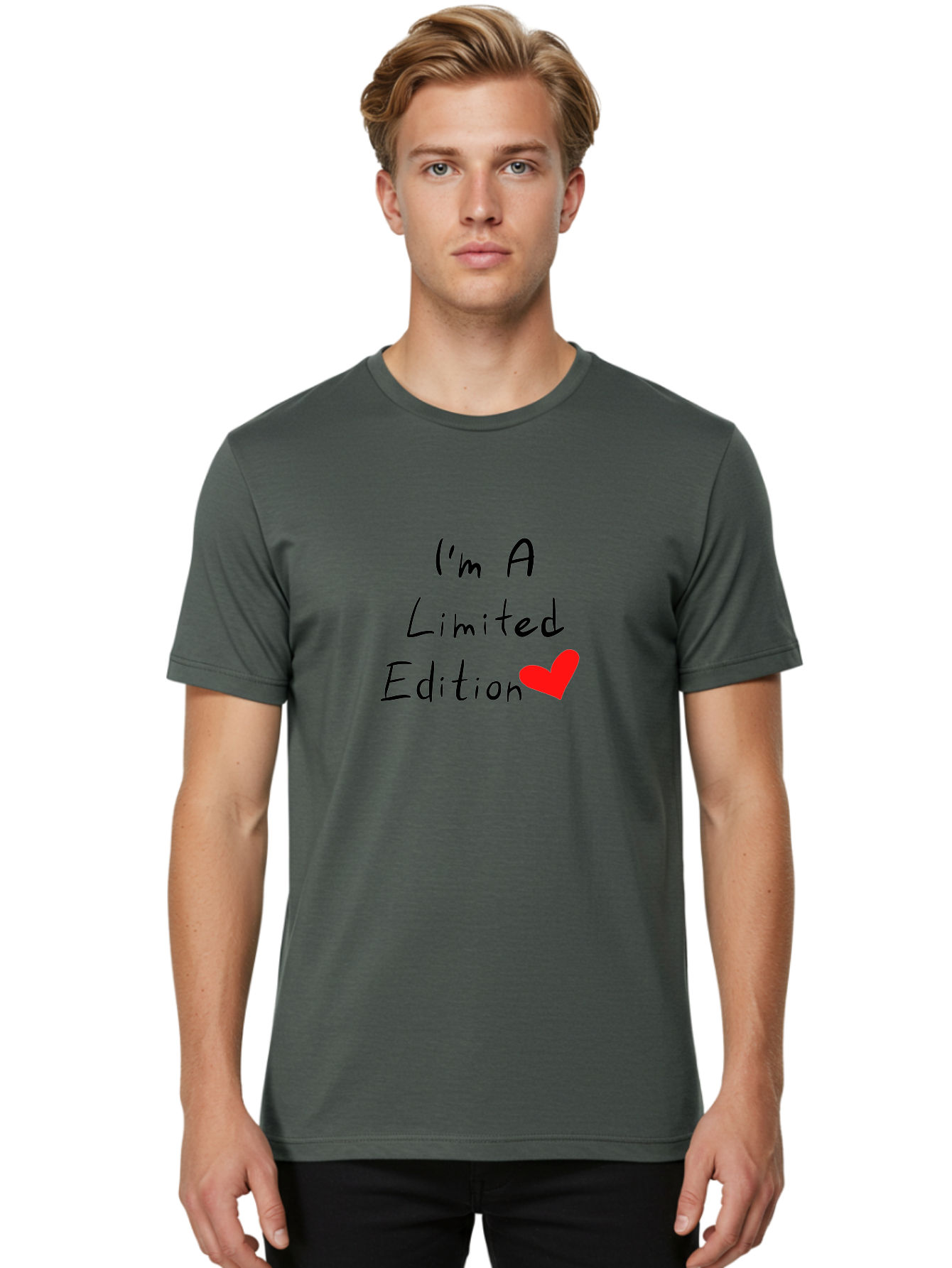 I-M-A-Limited-Edition Men'S Graphic Tee, 100% Cotton, Comfortable Casual Summer Wear, Machine Washable, Limited Edition, Unique, Exclusive, Special, One Of A Kind, Collectible, Red Heart, Handwritten Text, Bold Statement, Quirky Design -  Aaa069