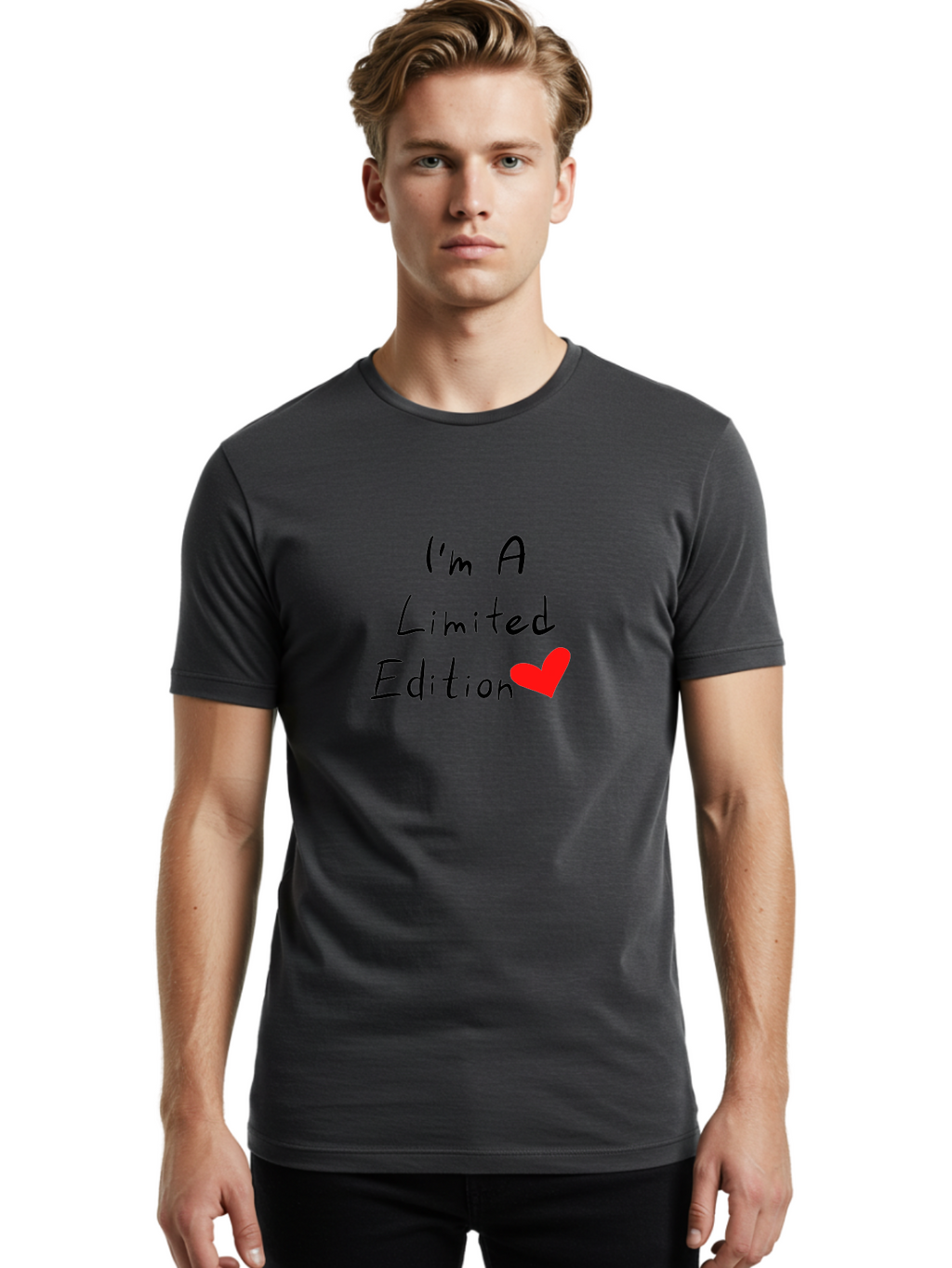 I-M-A-Limited-Edition Men'S Graphic Tee, 100% Cotton, Comfortable Casual Summer Wear, Machine Washable, Limited Edition, Unique, Exclusive, Special, One Of A Kind, Collectible, Red Heart, Handwritten Text, Bold Statement, Quirky Design -  Aaa069