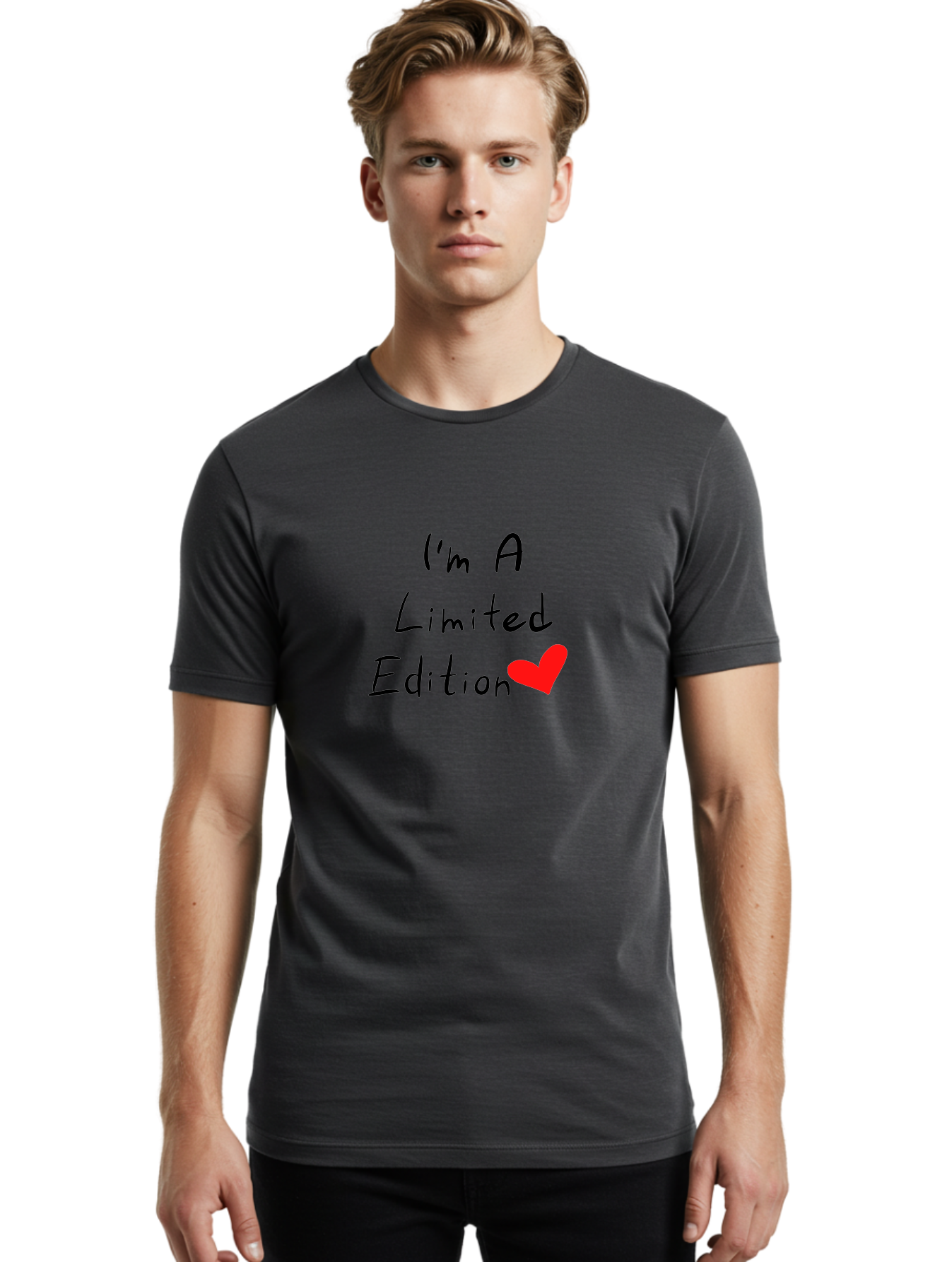 I-M-A-Limited-Edition Men'S Graphic Tee, 100% Cotton, Comfortable Casual Summer Wear, Machine Washable, Limited Edition, Unique, Exclusive, Special, One Of A Kind, Collectible, Red Heart, Handwritten Text, Bold Statement, Quirky Design -  Aaa069