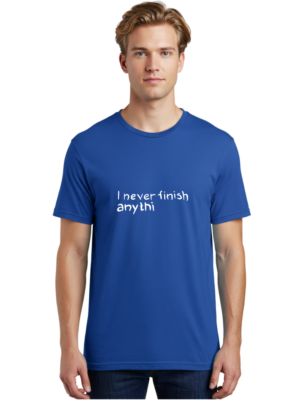 I-Never-Finish-Anythi Men'S Graphic Tee, 100% Cotton, Comfortable Casual Summer Wear, Machine Washable, Humorous Quote, Witty Phrase, Playful Typography, Funny Saying, Relatable Humor, Satirical Message, I Never Finish Anythi -  Aaa076