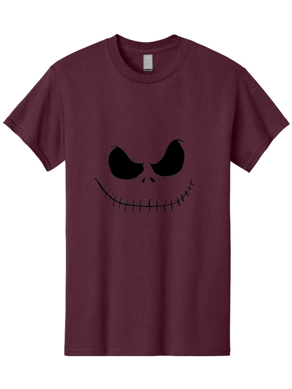 Jack-Skellington-Face Men'S Graphic Tee, 100% Cotton, Comfortable Casual Summer Wear, Machine Washable, Jack Skellington Face, The Nightmare Before Christmas Character, Spooky Face, Black Silhouette, Stitched Smile, Halloween Icon, -  Aaa083
