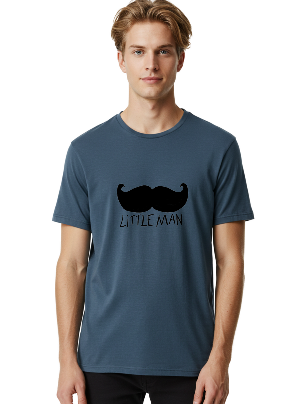 Little-Man Men'S Graphic Tee, 100% Cotton, Comfortable Casual Summer Wear, Machine Washable, Mustache Graphic, Little Man, Fashionable Mustache, Stylish Facial Hair, Masculine Logo, Bold Design, Minimalist Style -  Aaa089