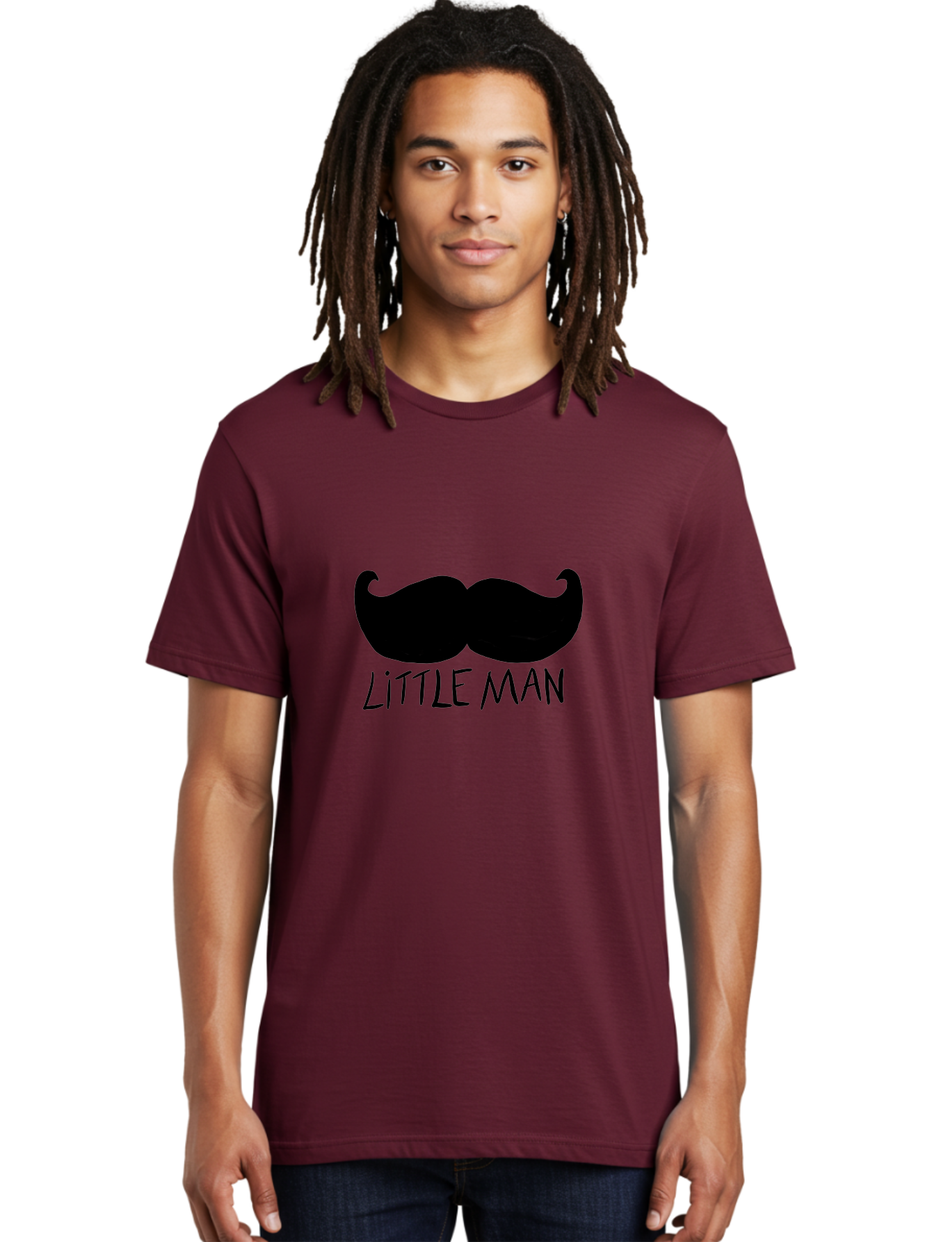 Little-Man Men'S Graphic Tee, 100% Cotton, Comfortable Casual Summer Wear, Machine Washable, Mustache Graphic, Little Man, Fashionable Mustache, Stylish Facial Hair, Masculine Logo, Bold Design, Minimalist Style -  Aaa089