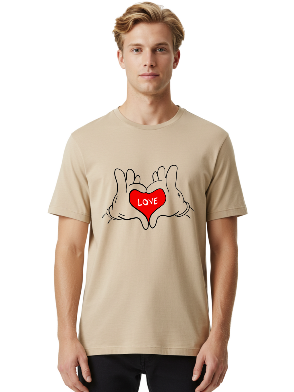 Love-Heart-Hands Men'S Graphic Tee, 100% Cotton, Comfortable Casual Summer Wear, Machine Washable, Hand Holding Heart, Symbol Of Love, Heart Shape, Love Message, Red Heart, Hands Together, Love Gesture, Heartwarming Symbol -  Aaa091