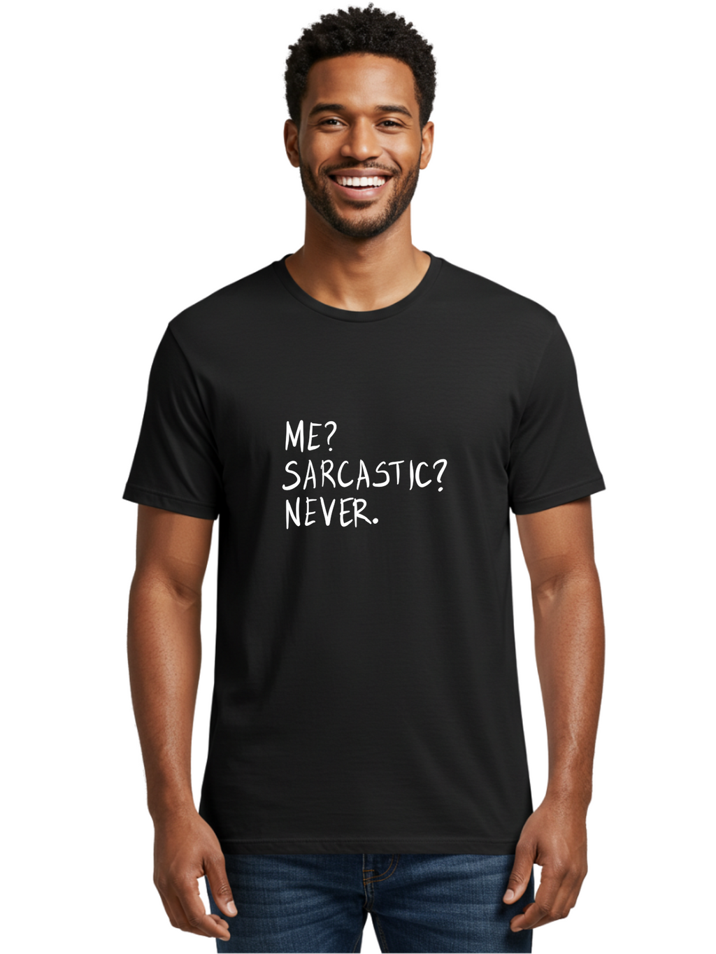 Me-Sarcastic-Never Men'S Graphic Tee, 100% Cotton, Comfortable Casual Summer Wear, Machine Washable, Sarcastic Humor, Funny Quote, Witty Saying, Ironic Phrase, Humorous Meme, Playful Banter, Tongue-In-Cheek Remark -  Aaa094