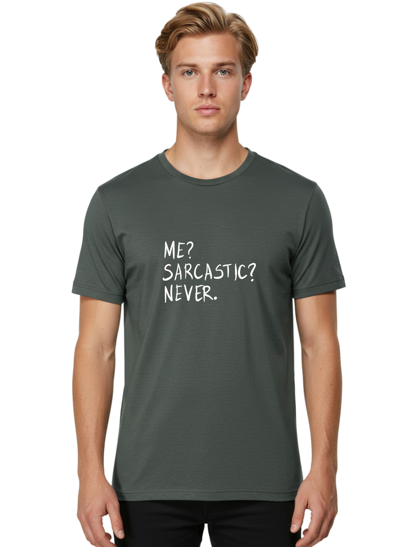 Me-Sarcastic-Never Men'S Graphic Tee, 100% Cotton, Comfortable Casual Summer Wear, Machine Washable, Sarcastic Humor, Funny Quote, Witty Saying, Ironic Phrase, Humorous Meme, Playful Banter, Tongue-In-Cheek Remark -  Aaa094