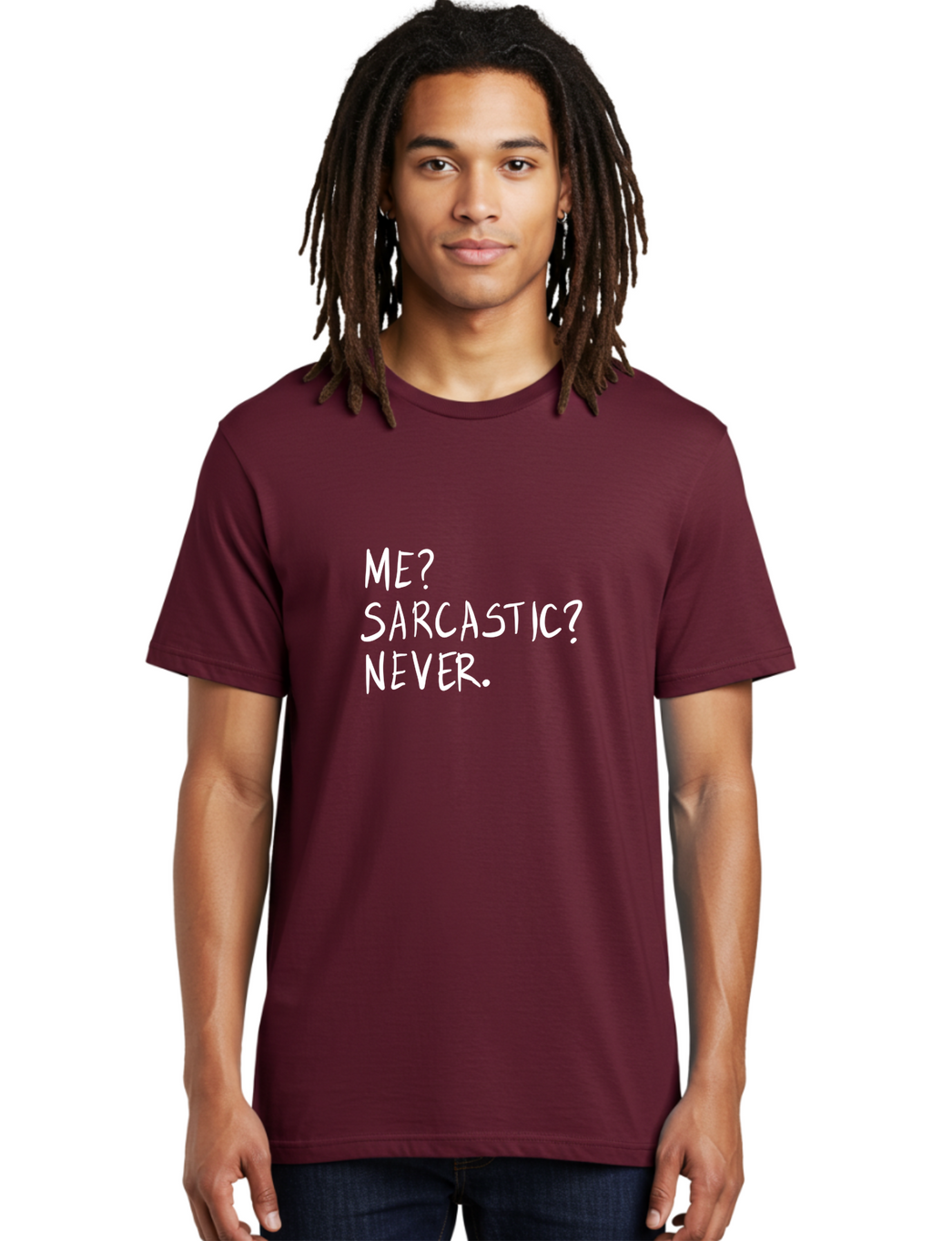 Me-Sarcastic-Never Men'S Graphic Tee, 100% Cotton, Comfortable Casual Summer Wear, Machine Washable, Sarcastic Humor, Funny Quote, Witty Saying, Ironic Phrase, Humorous Meme, Playful Banter, Tongue-In-Cheek Remark -  Aaa094