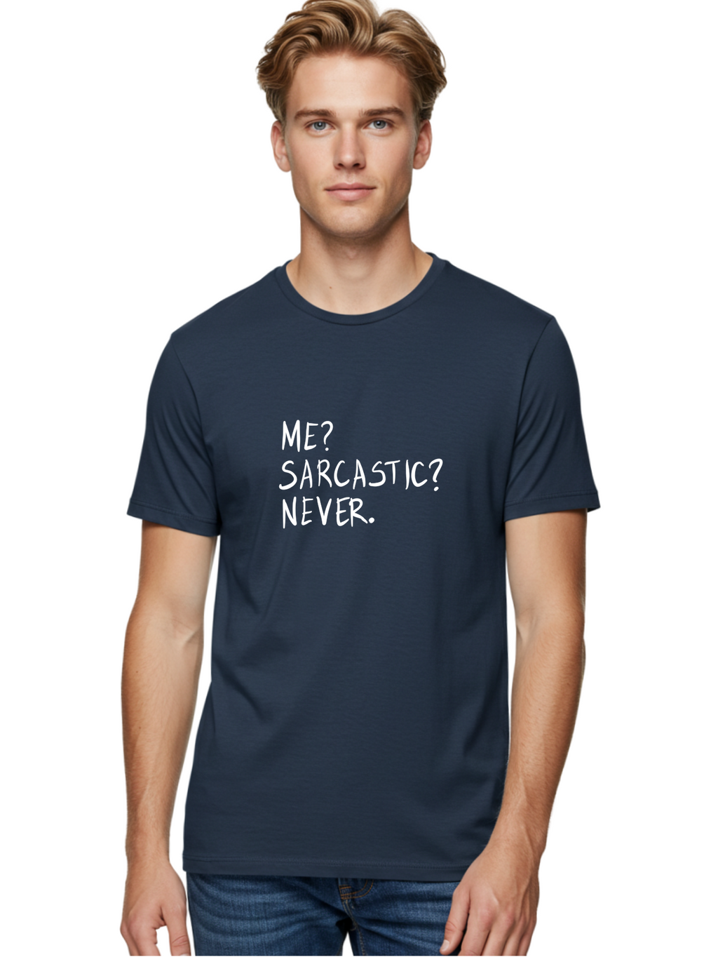 Me-Sarcastic-Never Men'S Graphic Tee, 100% Cotton, Comfortable Casual Summer Wear, Machine Washable, Sarcastic Humor, Funny Quote, Witty Saying, Ironic Phrase, Humorous Meme, Playful Banter, Tongue-In-Cheek Remark -  Aaa094