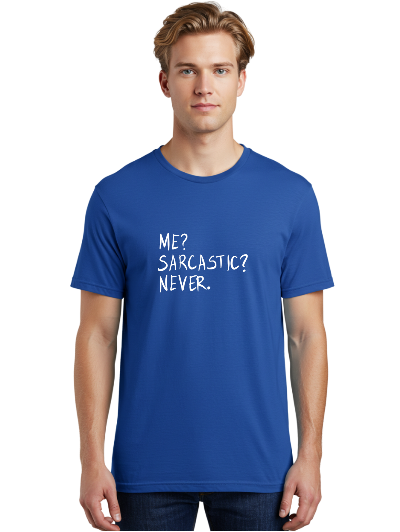 Me-Sarcastic-Never Men'S Graphic Tee, 100% Cotton, Comfortable Casual Summer Wear, Machine Washable, Sarcastic Humor, Funny Quote, Witty Saying, Ironic Phrase, Humorous Meme, Playful Banter, Tongue-In-Cheek Remark -  Aaa094