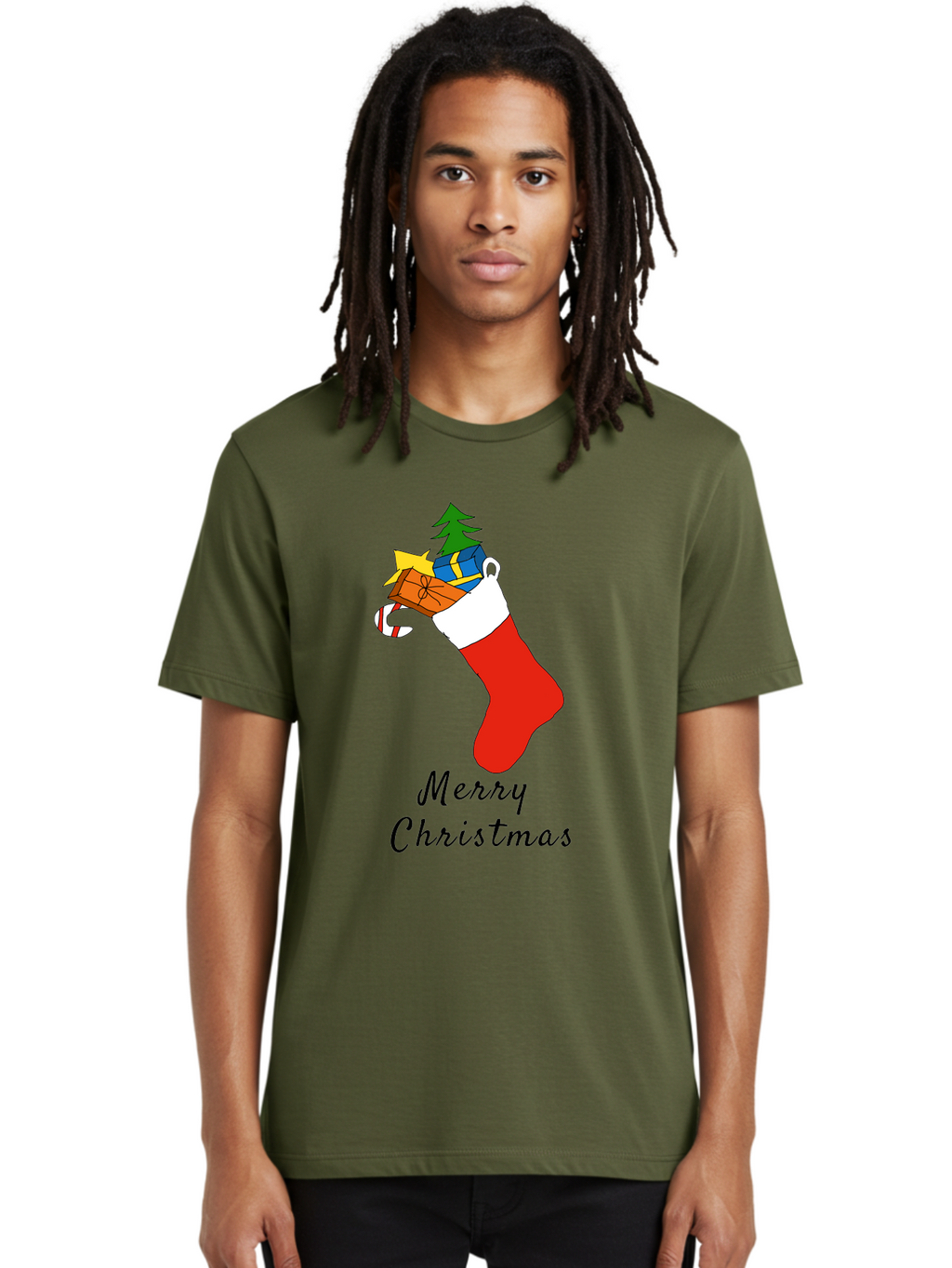 Merry-Christmas-1 Men'S Graphic Tee, 100% Cotton, Comfortable Casual Summer Wear, Machine Washable, Christmas Stocking, Holiday Gifts, Festive Decorations, Christmas Tree, Wrapped Presents, Candy Cane, Merry Christmas Greeting, -  Aaa096