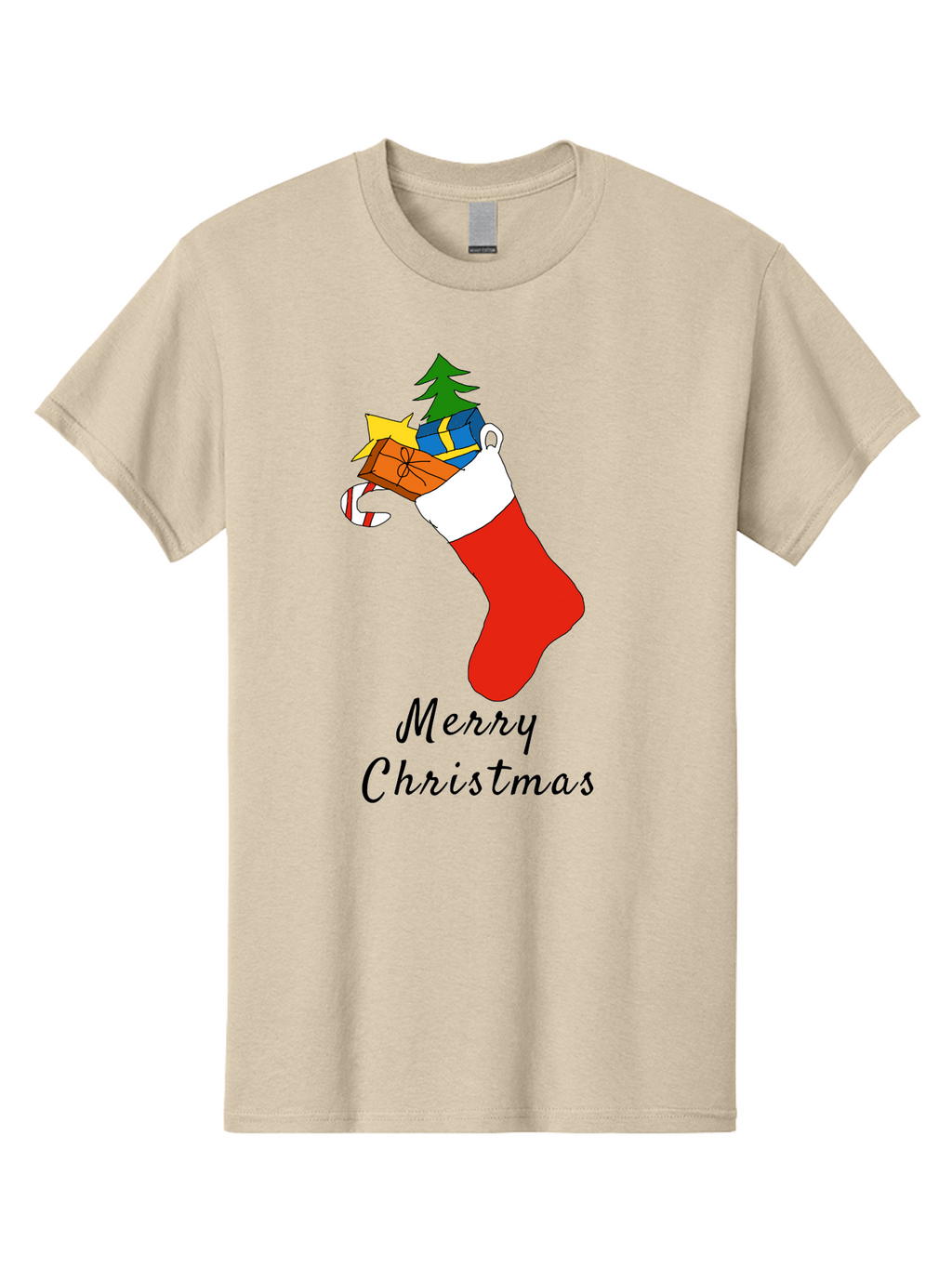 Merry-Christmas-1 Men'S Graphic Tee, 100% Cotton, Comfortable Casual Summer Wear, Machine Washable, Christmas Stocking, Holiday Gifts, Festive Decorations, Christmas Tree, Wrapped Presents, Candy Cane, Merry Christmas Greeting, -  Aaa096