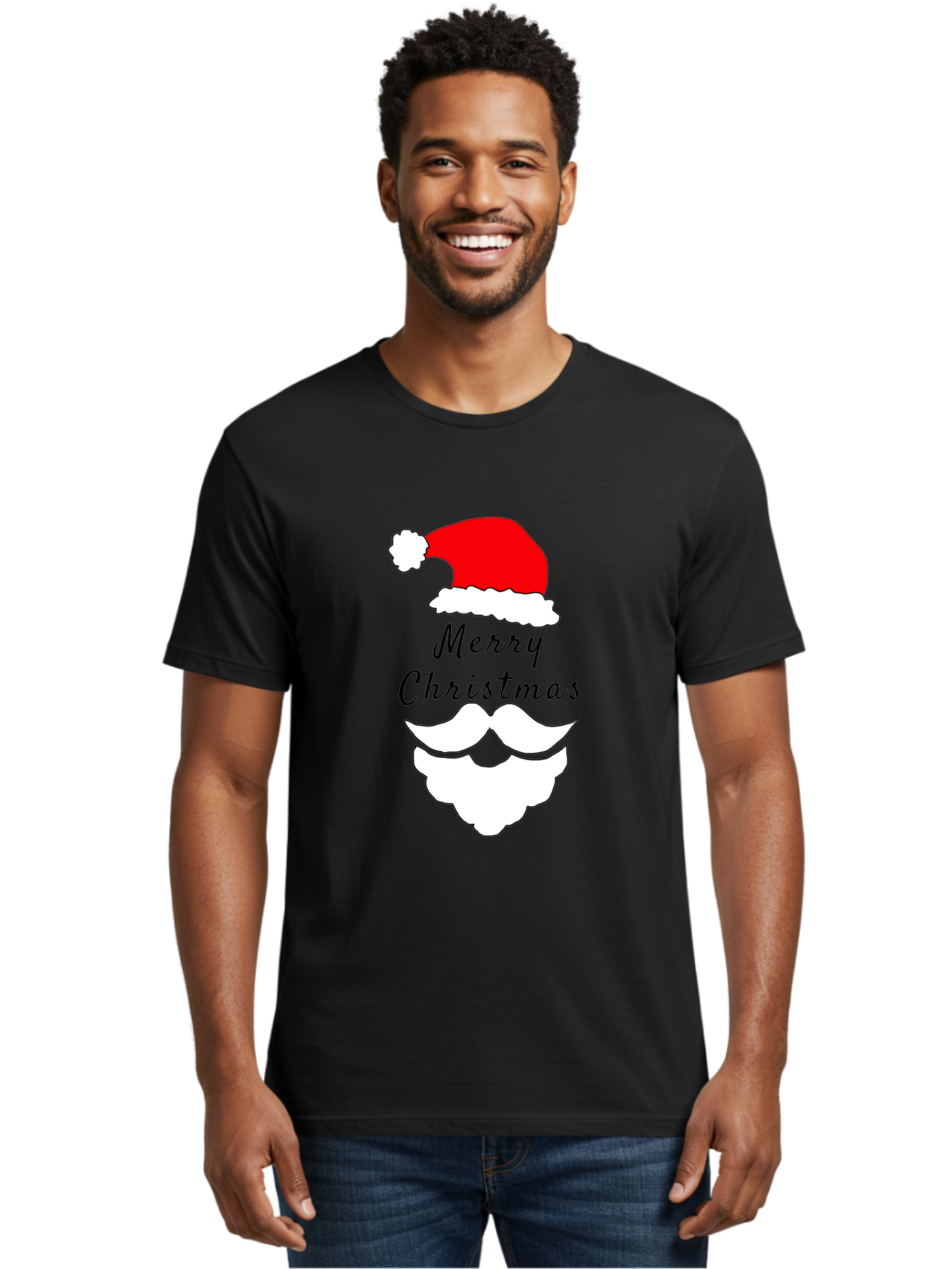 Merry-Christmas Men'S Graphic Tee, 100% Cotton, Comfortable Casual Summer Wear, Machine Washable, Merry Christmas, Santa Hat, White Beard, Festive Season, Holiday Greeting, Christmas Wishes, Jolly Old Saint Nick, Winter Wonderland, -  Aaa097