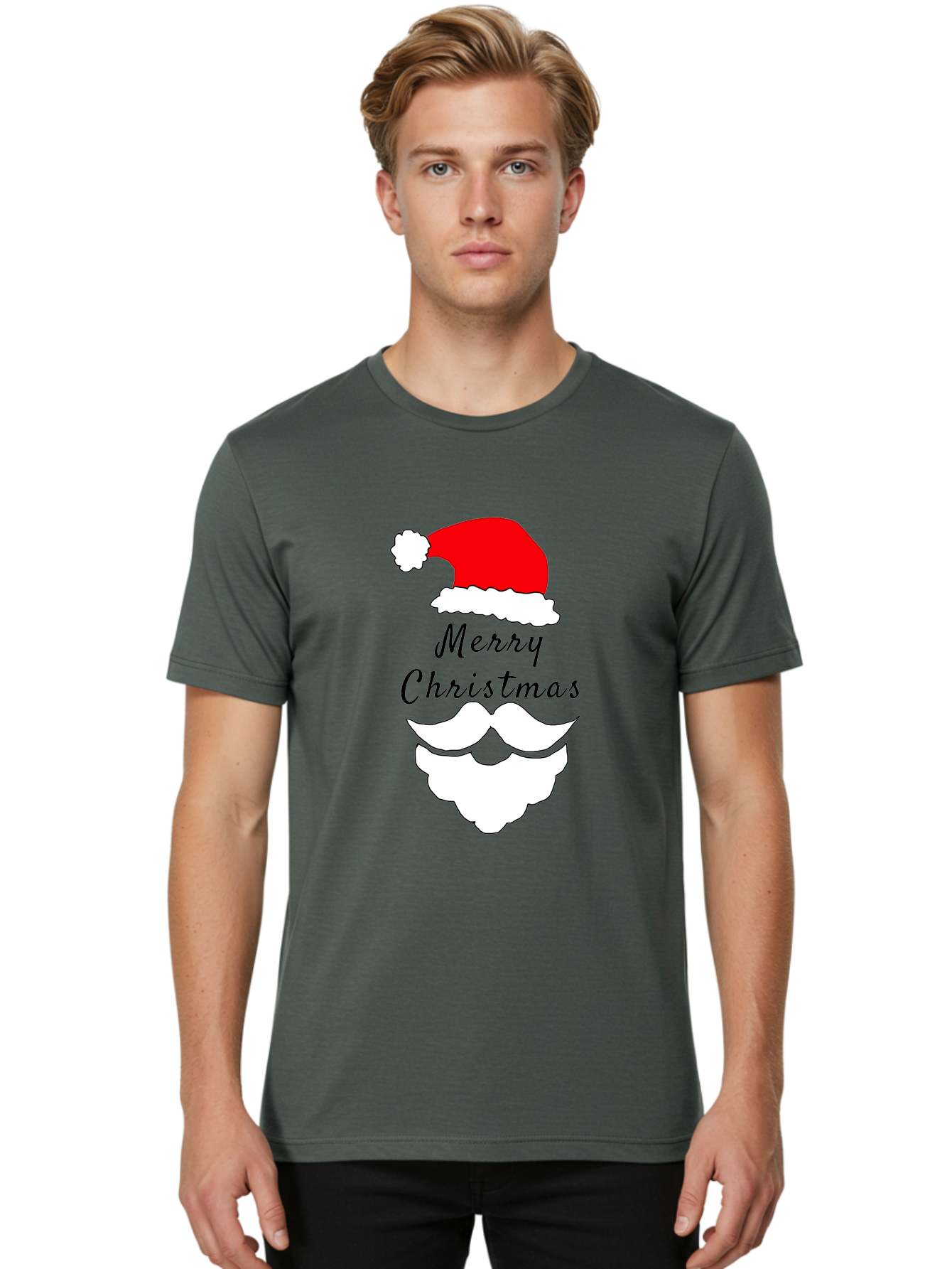Merry-Christmas Men'S Graphic Tee, 100% Cotton, Comfortable Casual Summer Wear, Machine Washable, Merry Christmas, Santa Hat, White Beard, Festive Season, Holiday Greeting, Christmas Wishes, Jolly Old Saint Nick, Winter Wonderland, -  Aaa097