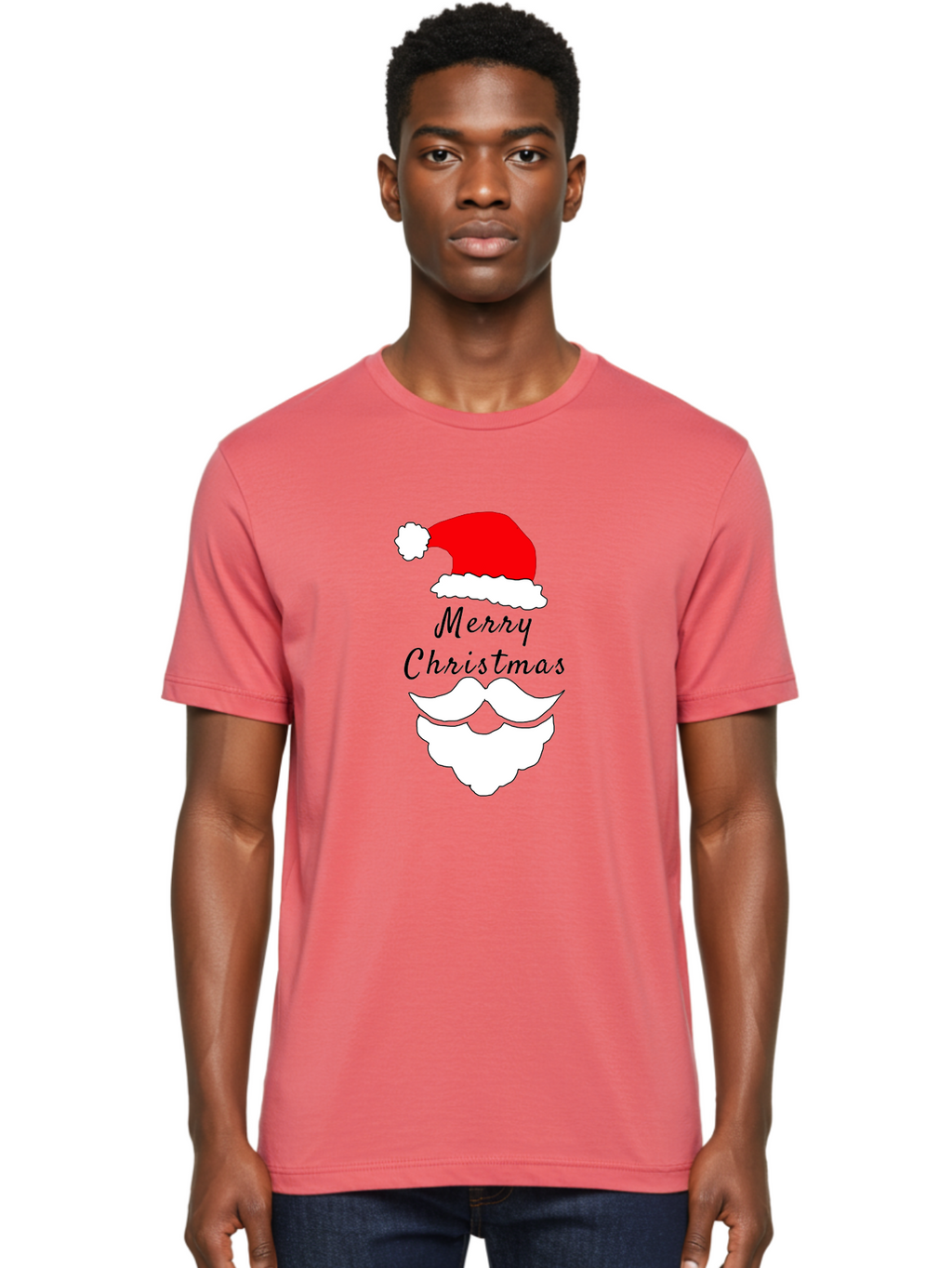 Merry-Christmas Men'S Graphic Tee, 100% Cotton, Comfortable Casual Summer Wear, Machine Washable, Merry Christmas, Santa Hat, White Beard, Festive Season, Holiday Greeting, Christmas Wishes, Jolly Old Saint Nick, Winter Wonderland, -  Aaa097