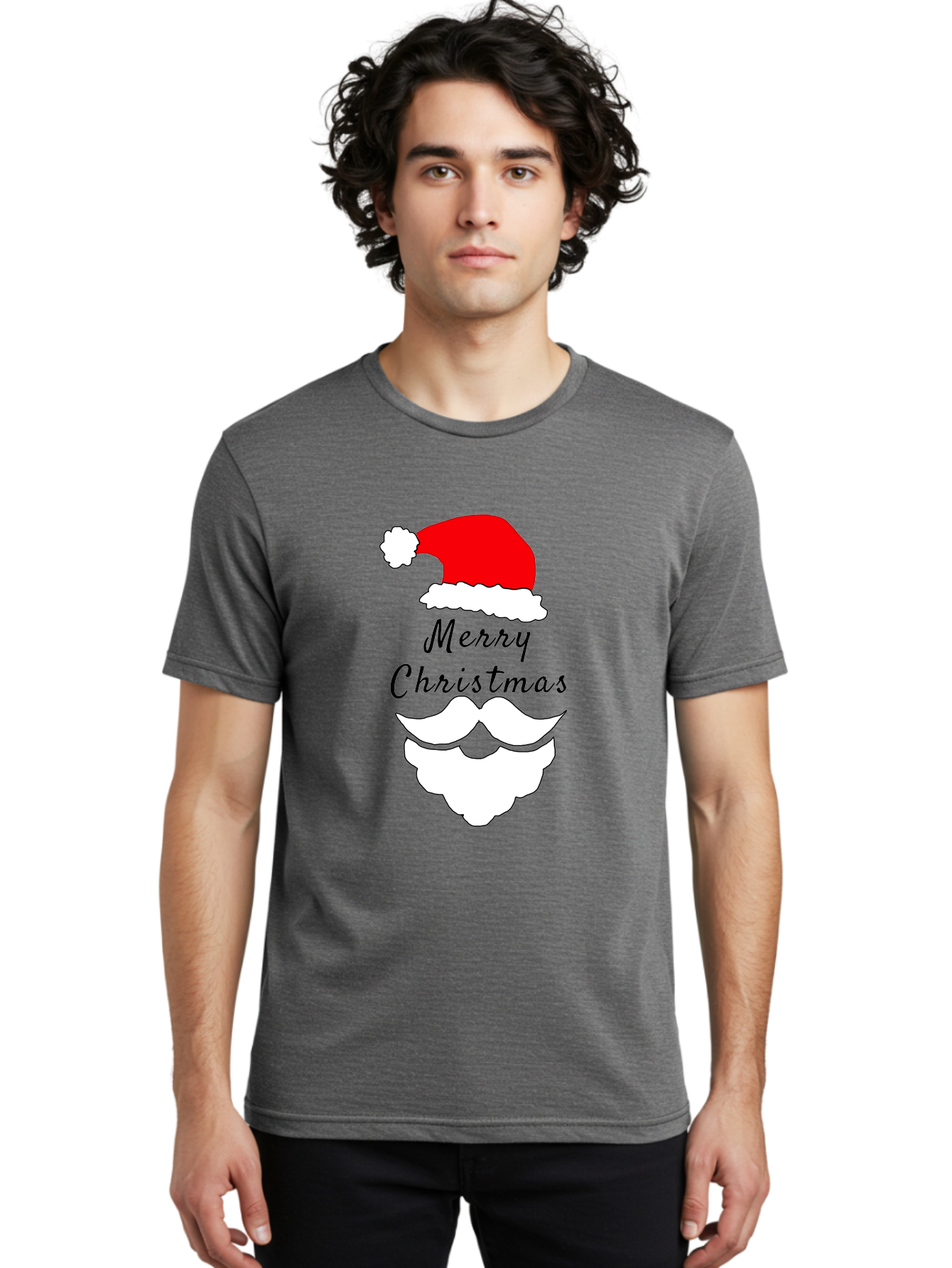 Merry-Christmas Men'S Graphic Tee, 100% Cotton, Comfortable Casual Summer Wear, Machine Washable, Merry Christmas, Santa Hat, White Beard, Festive Season, Holiday Greeting, Christmas Wishes, Jolly Old Saint Nick, Winter Wonderland, -  Aaa097