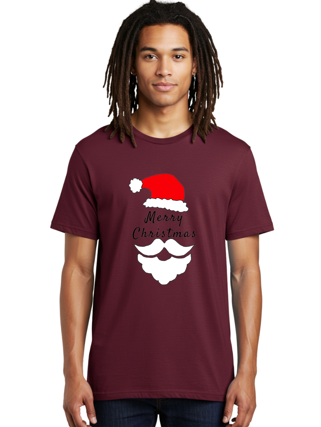 Merry-Christmas Men'S Graphic Tee, 100% Cotton, Comfortable Casual Summer Wear, Machine Washable, Merry Christmas, Santa Hat, White Beard, Festive Season, Holiday Greeting, Christmas Wishes, Jolly Old Saint Nick, Winter Wonderland, -  Aaa097