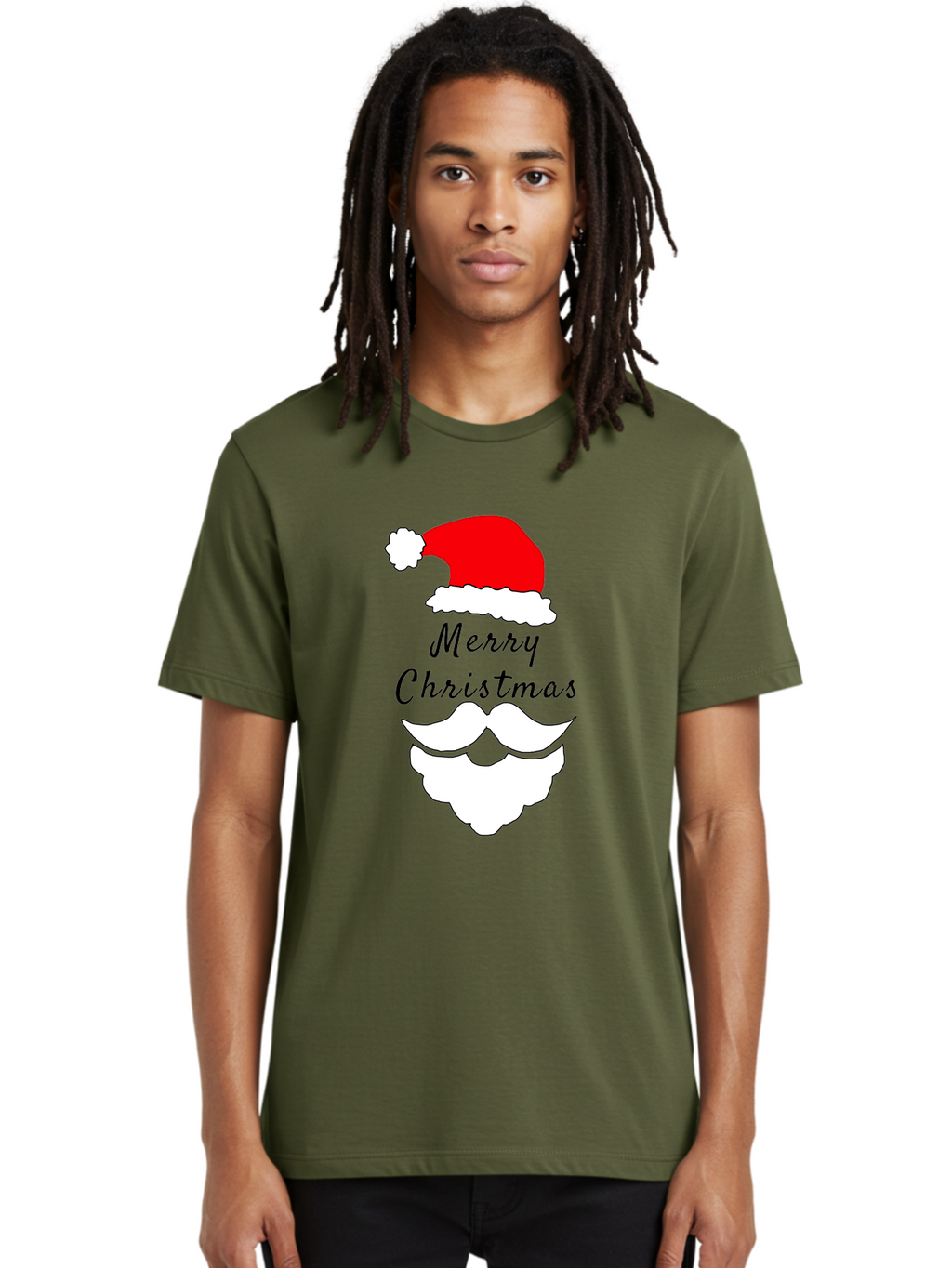 Merry-Christmas Men'S Graphic Tee, 100% Cotton, Comfortable Casual Summer Wear, Machine Washable, Merry Christmas, Santa Hat, White Beard, Festive Season, Holiday Greeting, Christmas Wishes, Jolly Old Saint Nick, Winter Wonderland, -  Aaa097