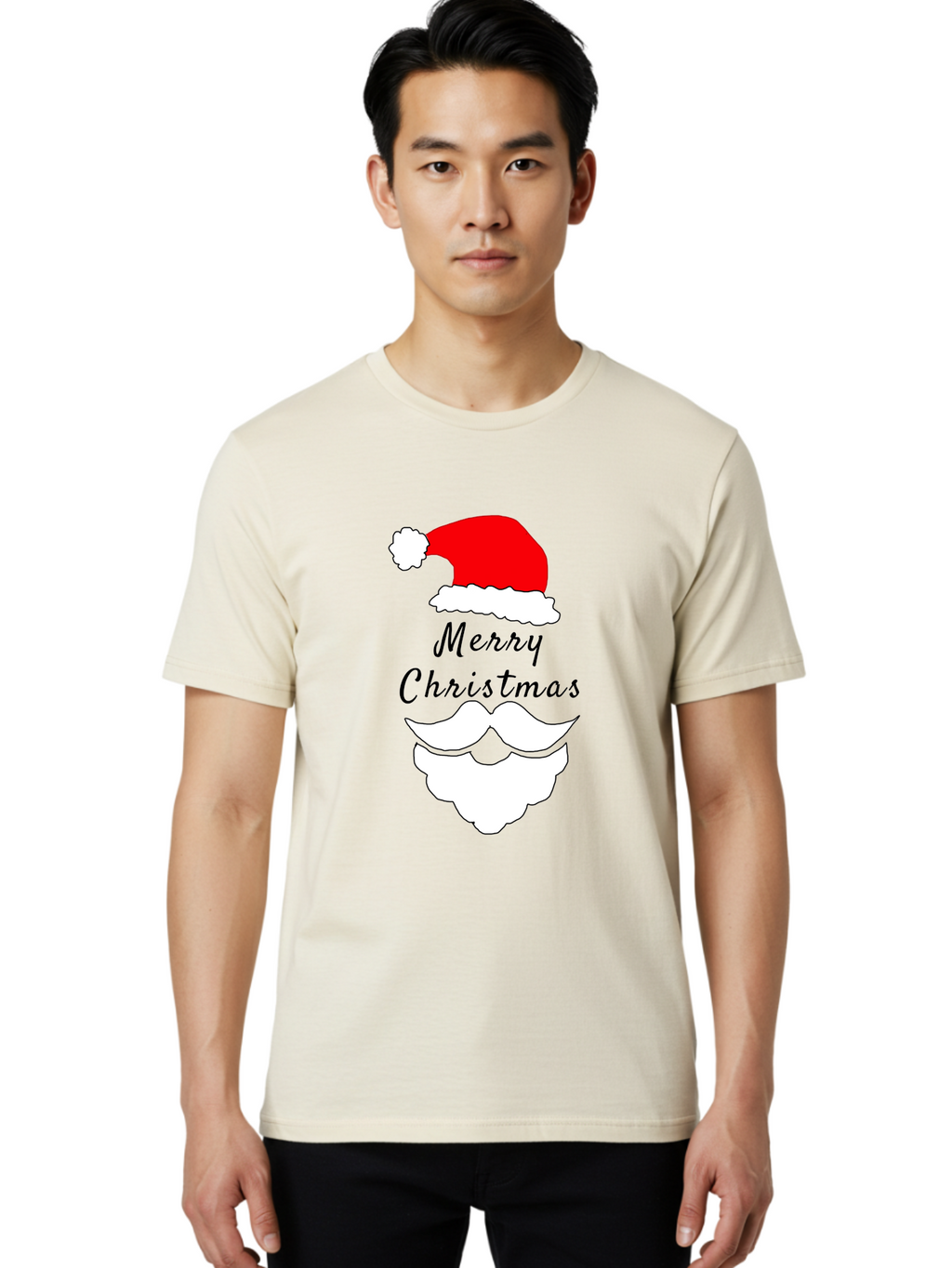 Merry-Christmas Men'S Graphic Tee, 100% Cotton, Comfortable Casual Summer Wear, Machine Washable, Merry Christmas, Santa Hat, White Beard, Festive Season, Holiday Greeting, Christmas Wishes, Jolly Old Saint Nick, Winter Wonderland, -  Aaa097