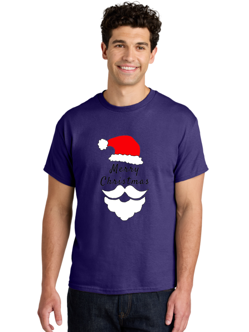Merry-Christmas Men'S Graphic Tee, 100% Cotton, Comfortable Casual Summer Wear, Machine Washable, Merry Christmas, Santa Hat, White Beard, Festive Season, Holiday Greeting, Christmas Wishes, Jolly Old Saint Nick, Winter Wonderland, -  Aaa097