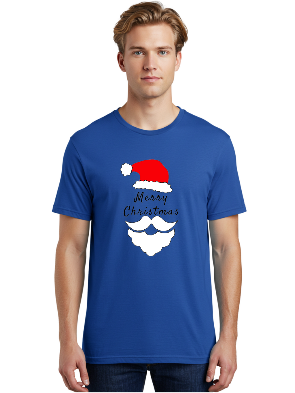 Merry-Christmas Men'S Graphic Tee, 100% Cotton, Comfortable Casual Summer Wear, Machine Washable, Merry Christmas, Santa Hat, White Beard, Festive Season, Holiday Greeting, Christmas Wishes, Jolly Old Saint Nick, Winter Wonderland, -  Aaa097