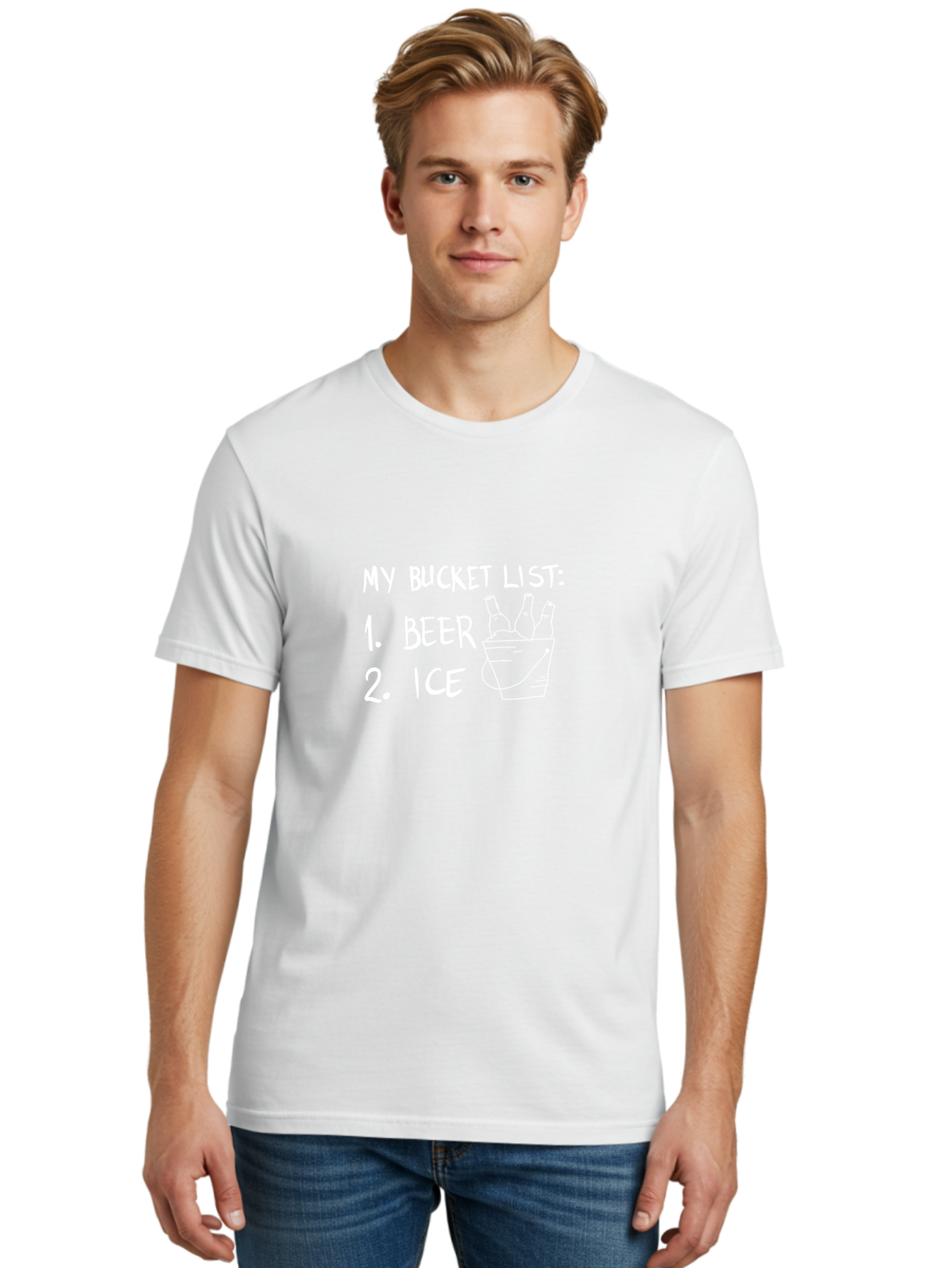 My-Bucket-List Men'S Graphic Tee, 100% Cotton, Comfortable Casual Summer Wear, Machine Washable, Bucket List, Beer And Ice, Funny List, Humorous Quote, Beer Bucket, Ice Cold Beer, Simple Wishes, Funny Quote, Beer Lover -  Aaa098