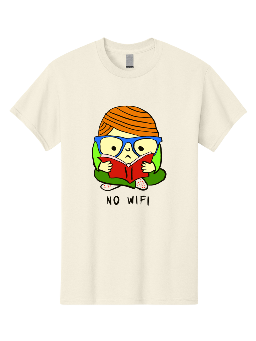 No-Wifi Men'S Graphic Tee, 100% Cotton, Comfortable Casual Summer Wear, Machine Washable, Person Reading A Book, Wearing Glasses, Orange Head Wrap, Offline Mode, Digital Detox, Relaxed Atmosphere, Calm Environment, Reading Culture -  Aaa100