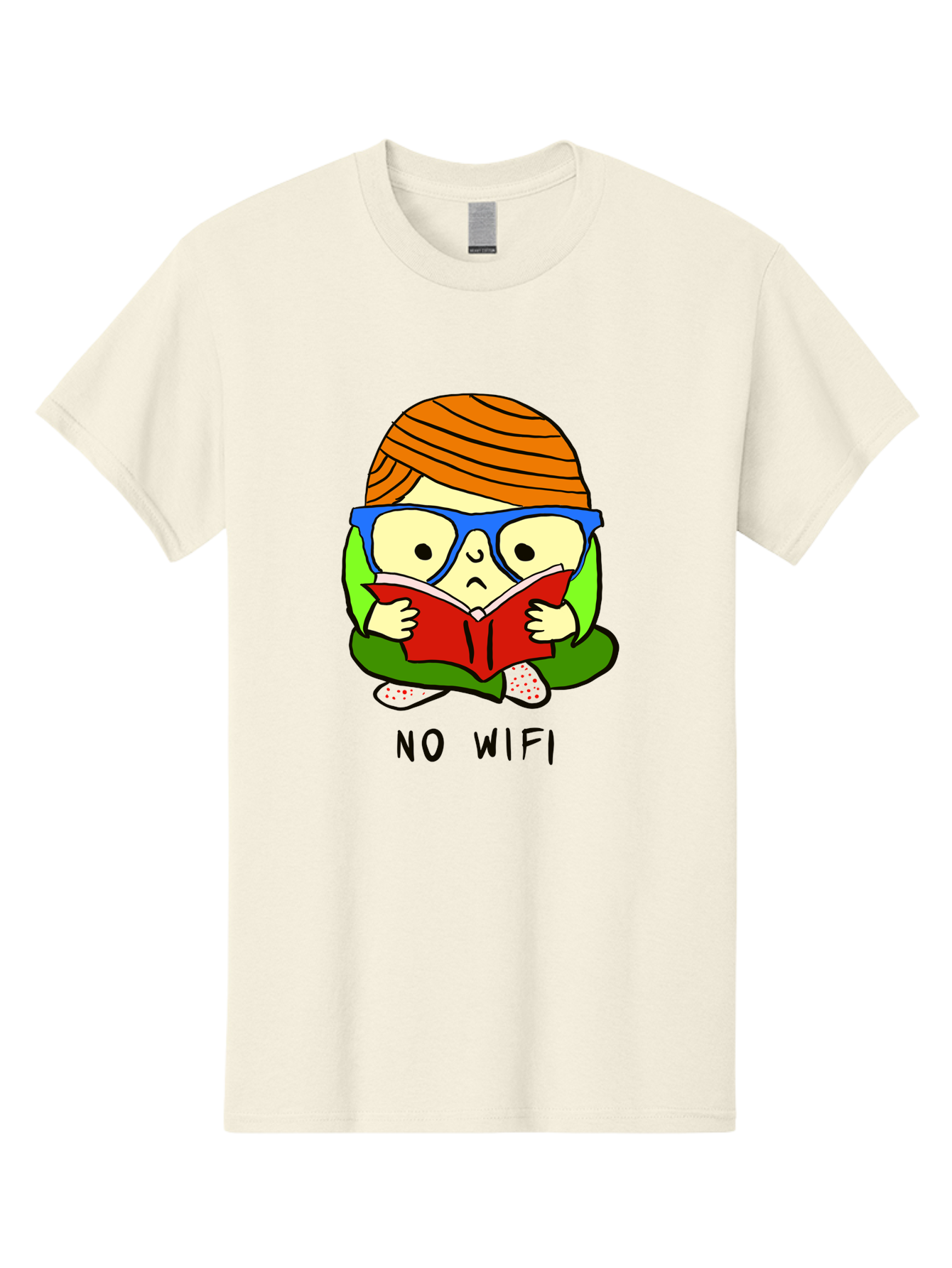 No-Wifi Men'S Graphic Tee, 100% Cotton, Comfortable Casual Summer Wear, Machine Washable, Person Reading A Book, Wearing Glasses, Orange Head Wrap, Offline Mode, Digital Detox, Relaxed Atmosphere, Calm Environment, Reading Culture -  Aaa100