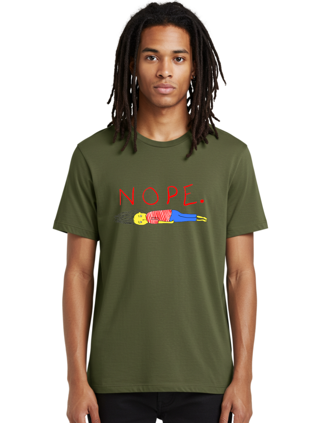 Nope Men'S Graphic Tee, 100% Cotton, Comfortable Casual Summer Wear, Machine Washable, Cartoon Character Lying Down, Refusal, Rejection, Humor, Funny, Relaxed, Laid-Back, Nope Text -  Aaa101