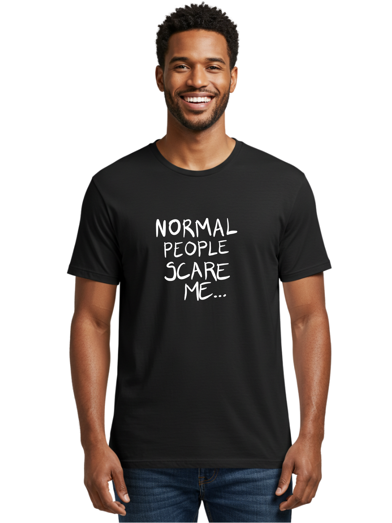 Normal-People-Scare-Me Men'S Graphic Tee, 100% Cotton, Comfortable Casual Summer Wear, Machine Washable, Normal People Scare Me, Inspirational Quotes, Funny Sayings, Quirky Humor, Handwritten Text, Bold Statements, Sarcastic Expression -  Aaa102