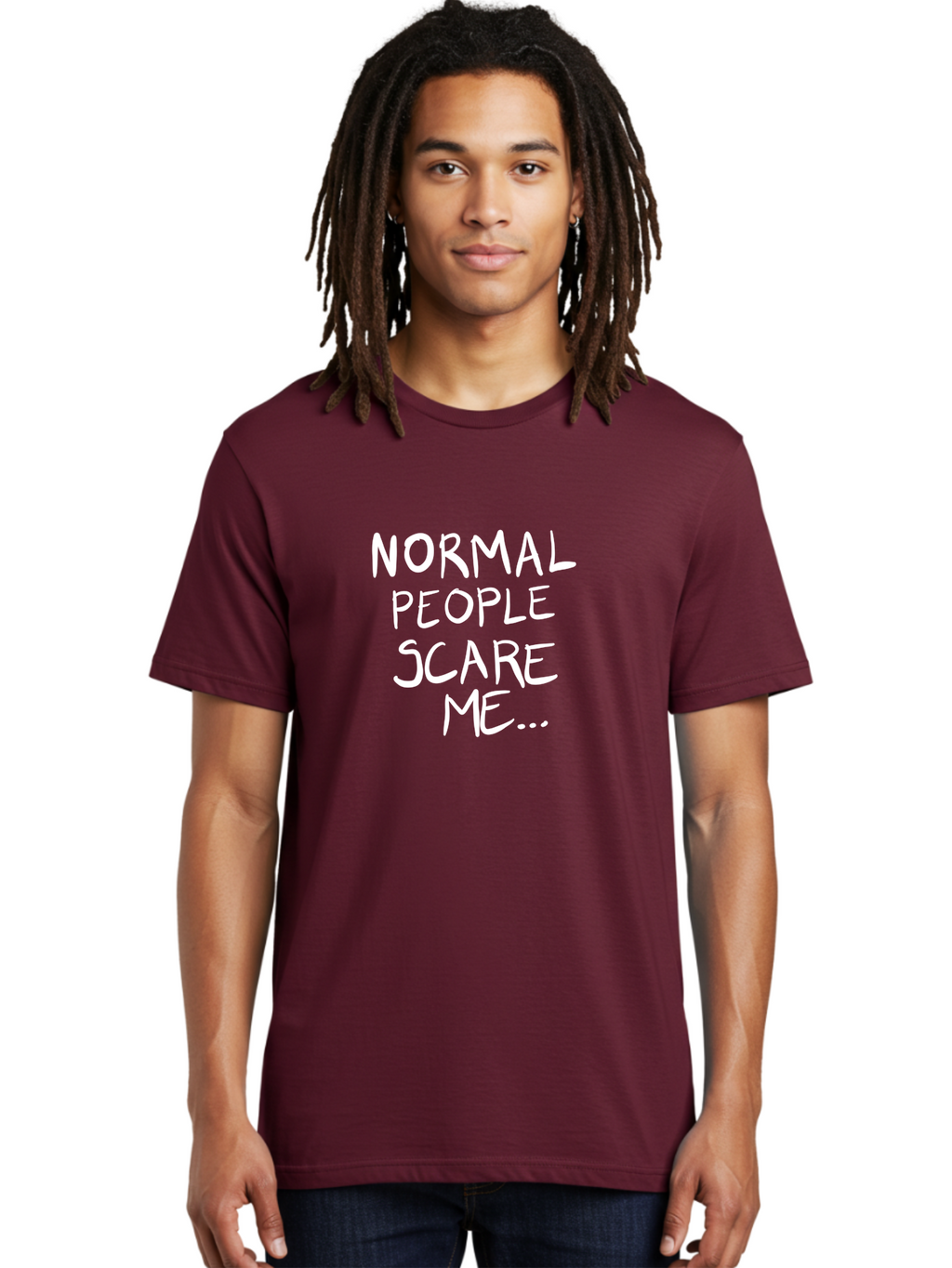 Normal-People-Scare-Me Men'S Graphic Tee, 100% Cotton, Comfortable Casual Summer Wear, Machine Washable, Normal People Scare Me, Inspirational Quotes, Funny Sayings, Quirky Humor, Handwritten Text, Bold Statements, Sarcastic Expression -  Aaa102