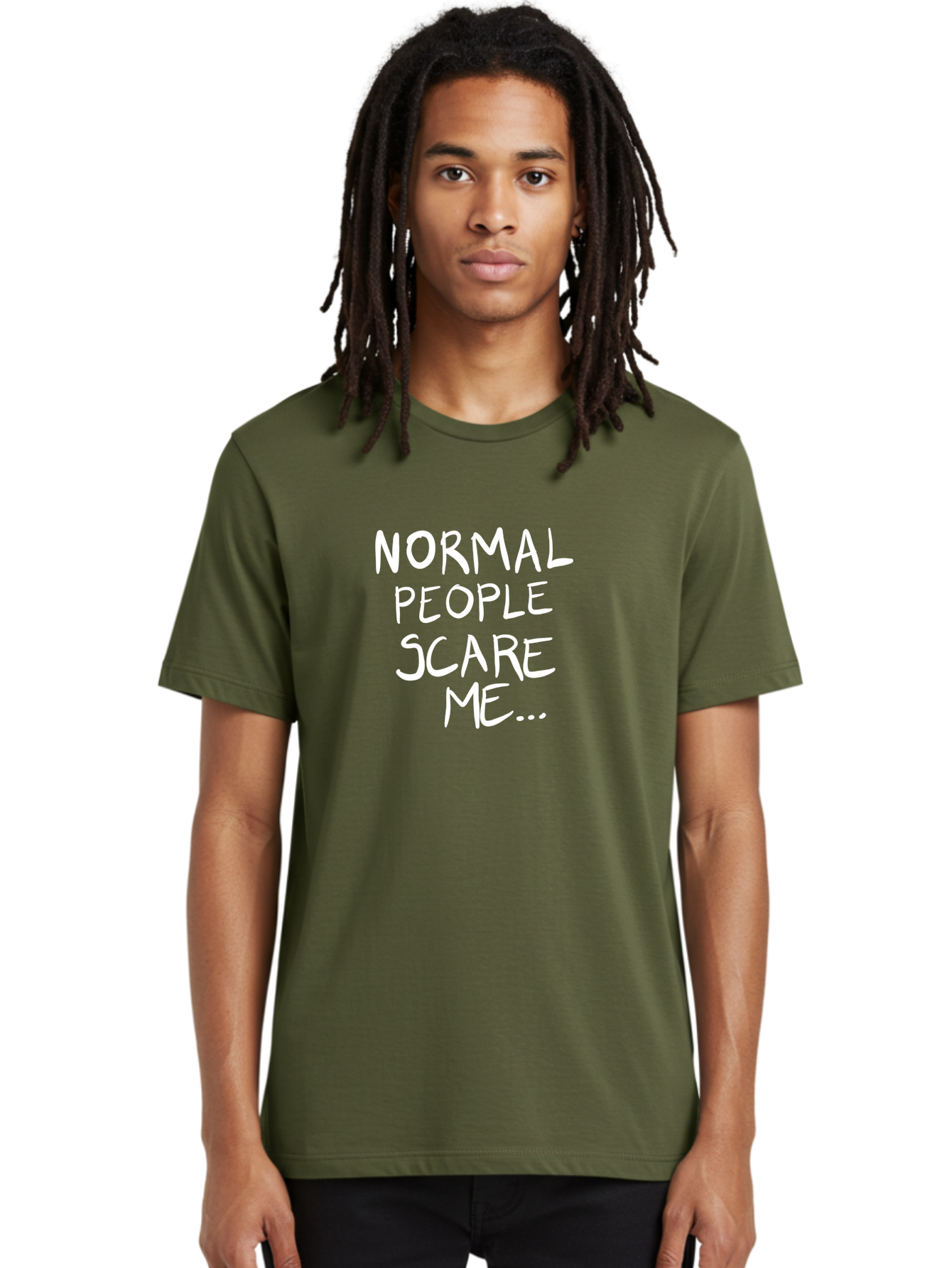Normal-People-Scare-Me Men'S Graphic Tee, 100% Cotton, Comfortable Casual Summer Wear, Machine Washable, Normal People Scare Me, Inspirational Quotes, Funny Sayings, Quirky Humor, Handwritten Text, Bold Statements, Sarcastic Expression -  Aaa102
