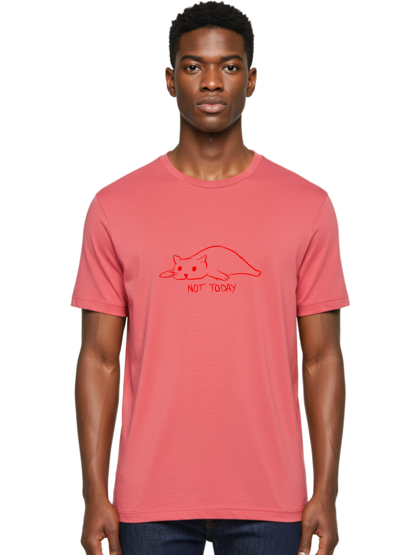 Not-Today-Cat Men'S Graphic Tee, 100% Cotton, Comfortable Casual Summer Wear, Machine Washable, Lazy Cat, Relaxed Cat, Cat Saying No, Not Today Quote, Funny Cat Meme, Humorous Illustration, Cartoon Cat, Simple Drawing -  Aaa104