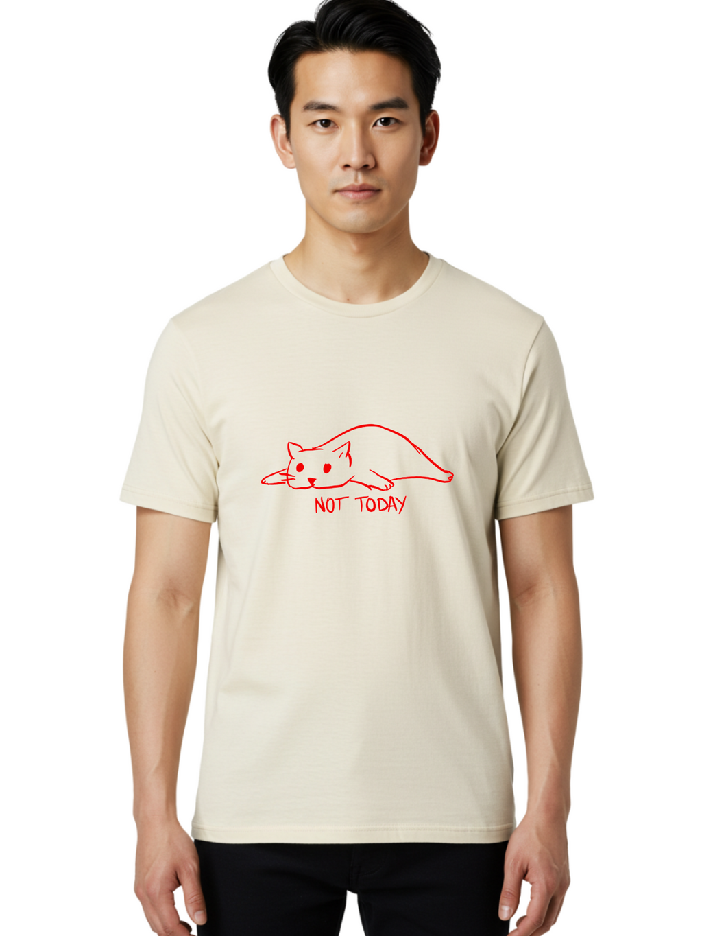 Not-Today-Cat Men'S Graphic Tee, 100% Cotton, Comfortable Casual Summer Wear, Machine Washable, Lazy Cat, Relaxed Cat, Cat Saying No, Not Today Quote, Funny Cat Meme, Humorous Illustration, Cartoon Cat, Simple Drawing -  Aaa104