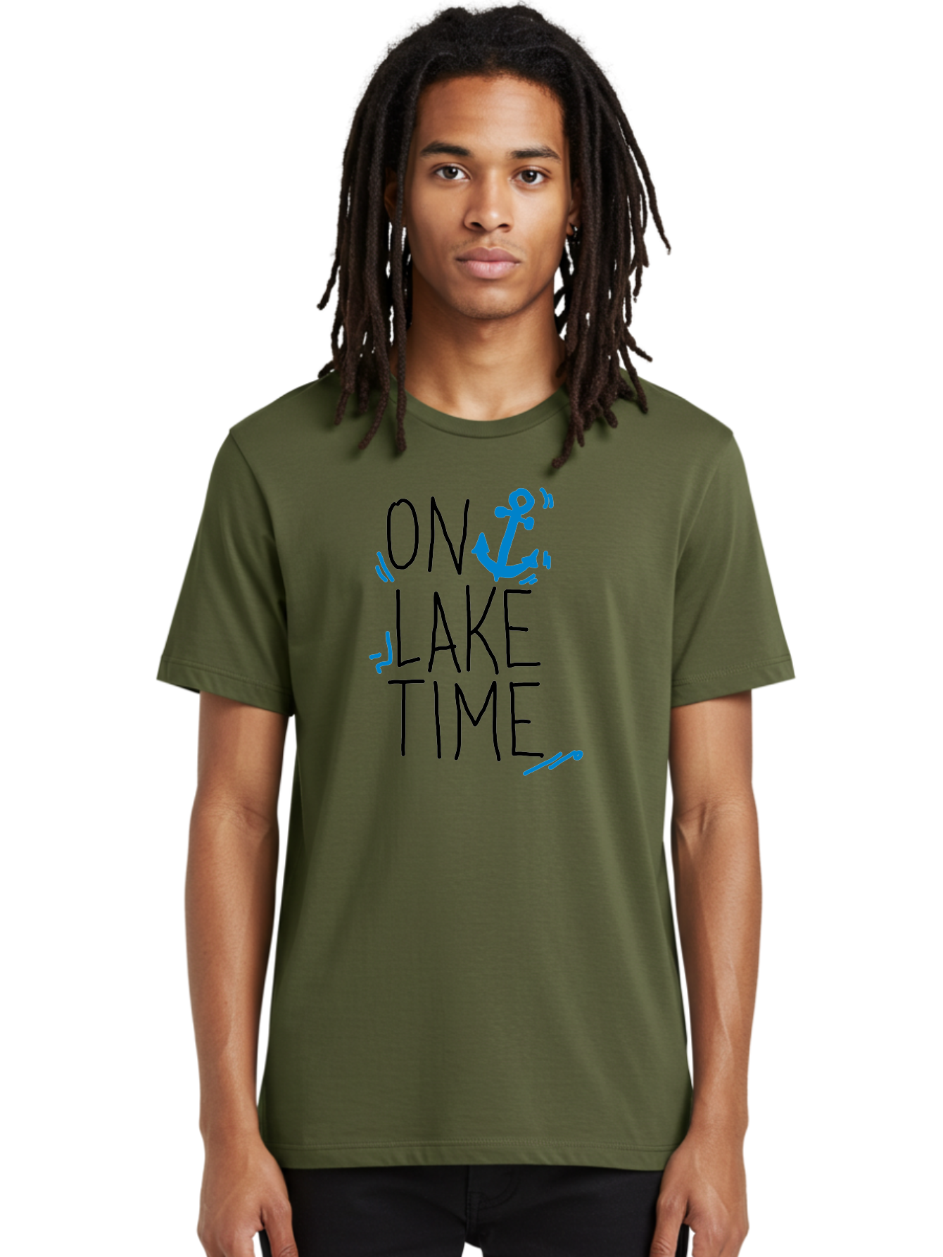 On-Lake-Time Men'S Graphic Tee, 100% Cotton, Comfortable Casual Summer Wear, Machine Washable, Lake Life, Anchor Symbol, Lake Time, Water Activities, Boating, Sailing, Relaxation, Leisure Time, Summer Fun, Nautical Theme -  Aaa105