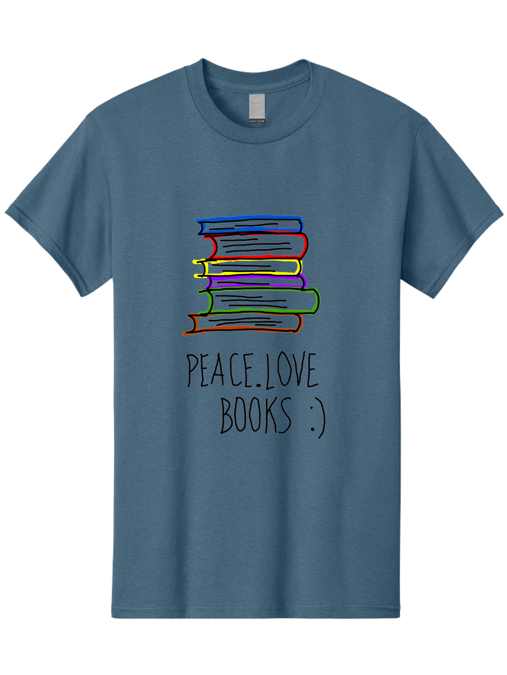 Peace-Love-Books Men'S Graphic Tee, 100% Cotton, Comfortable Casual Summer Wear, Machine Washable, Stack Of Books, Love For Reading, Peaceful Atmosphere, Inspirational Quote, Book Lovers, Reading Culture, Inspirational Message, -  Aaa109