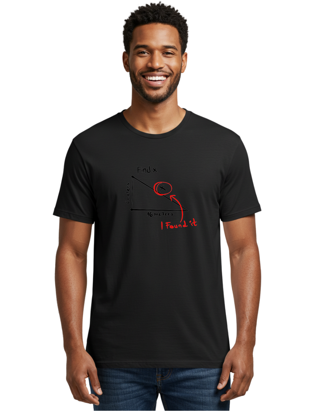 Right-Triangle-Problem Men'S Graphic Tee, 100% Cotton, Comfortable Casual Summer Wear, Machine Washable, Right Triangle, 6 Meters, 16 Meters, Find X, Pythagorean Theorem, Geometry Problem, Trigonometry, Math Exercise, Solve For X -  Aaa115