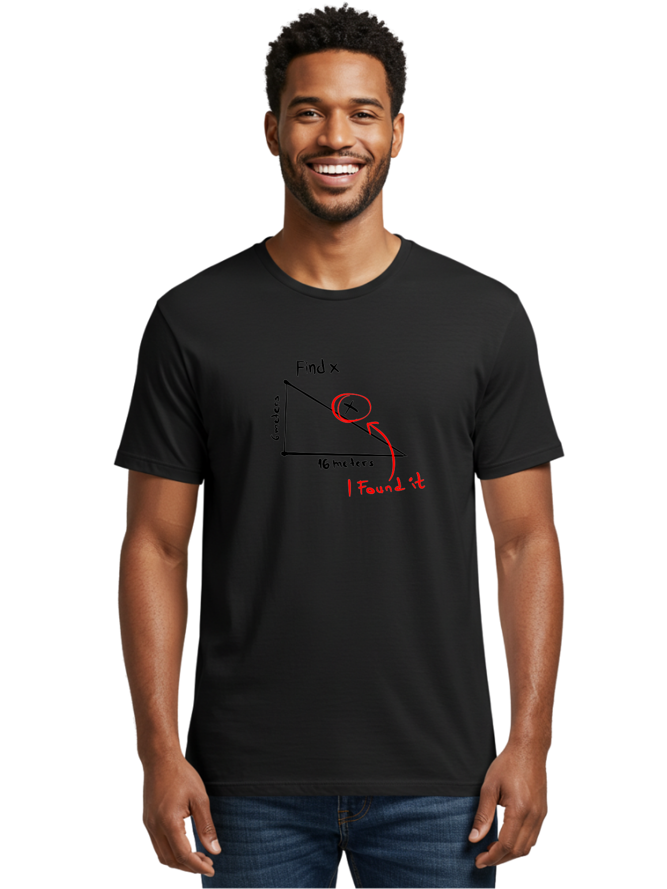 Right-Triangle-Problem Men'S Graphic Tee, 100% Cotton, Comfortable Casual Summer Wear, Machine Washable, Right Triangle, 6 Meters, 16 Meters, Find X, Pythagorean Theorem, Geometry Problem, Trigonometry, Math Exercise, Solve For X -  Aaa115