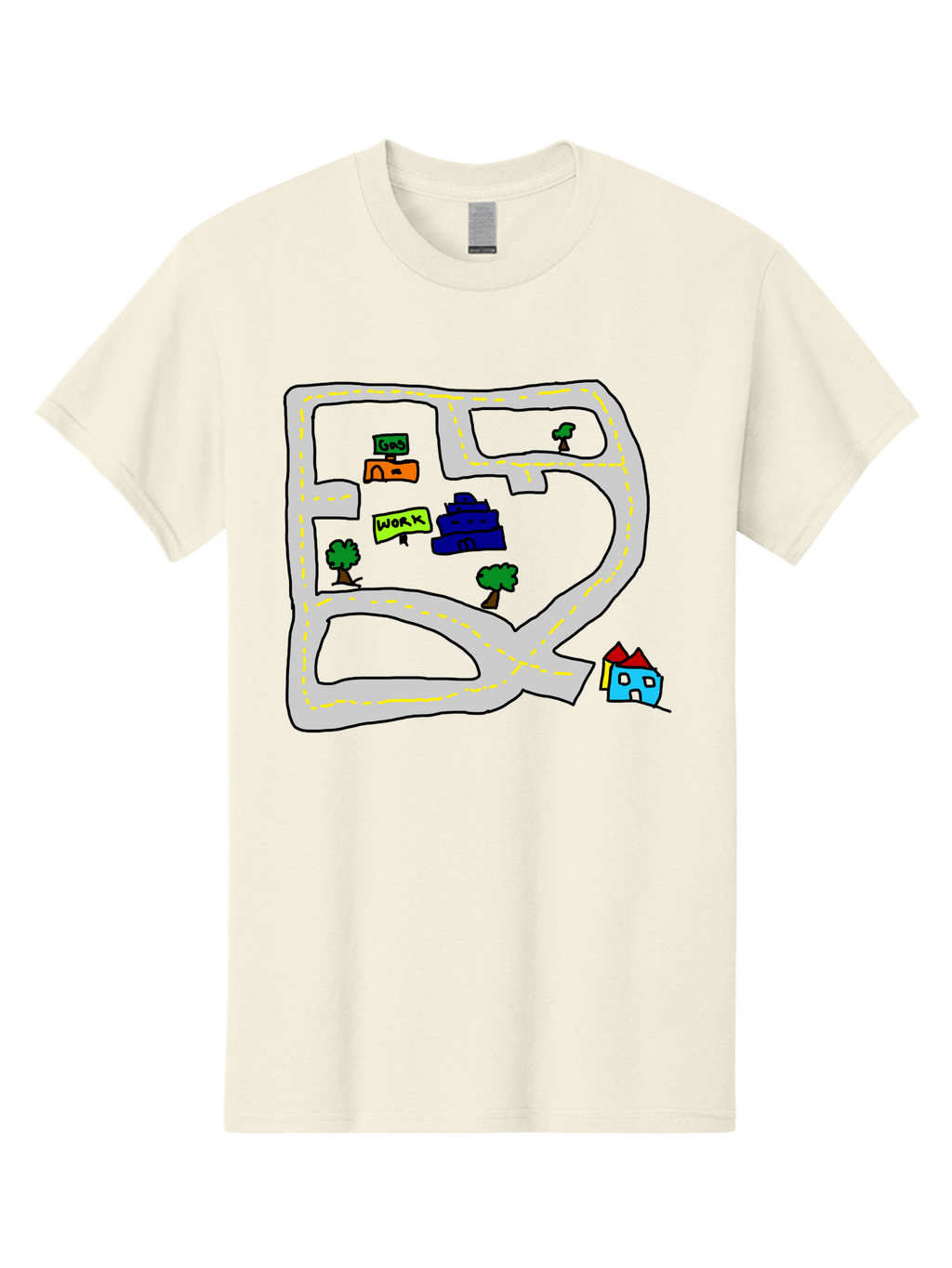 Road-Map Men'S Graphic Tee, 100% Cotton, Comfortable Casual Summer Wear, Machine Washable, Road To Work, Home Sweet Home, Daily Commute, Office Building, Daily Routine, Morning Journey -  Aaa116