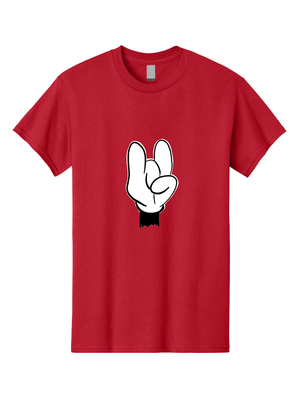 Rock-On-Hand Men'S Graphic Tee, 100% Cotton, Comfortable Casual Summer Wear, Machine Washable, Hand Gesture, Peace Sign, Cartoon Illustration, White Hand, Black Sleeve, Simple Design, Symbol Of Peace, Illustration Art, Graphic Design -  Aaa117