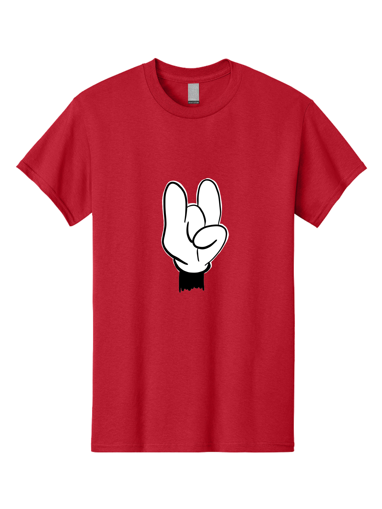 Rock-On-Hand Men'S Graphic Tee, 100% Cotton, Comfortable Casual Summer Wear, Machine Washable, Hand Gesture, Peace Sign, Cartoon Illustration, White Hand, Black Sleeve, Simple Design, Symbol Of Peace, Illustration Art, Graphic Design -  Aaa117