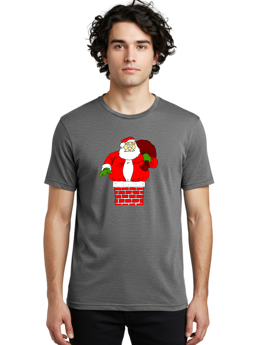 Santa-Claus Men'S Graphic Tee, 100% Cotton, Comfortable Casual Summer Wear, Machine Washable, Santa Claus Emerging From A Chimney, Christmas Magic, Festive Season, Holiday Cheer, Jolly Old Man, Gift Giving, Red Suit, White Beard, -  Aaa118