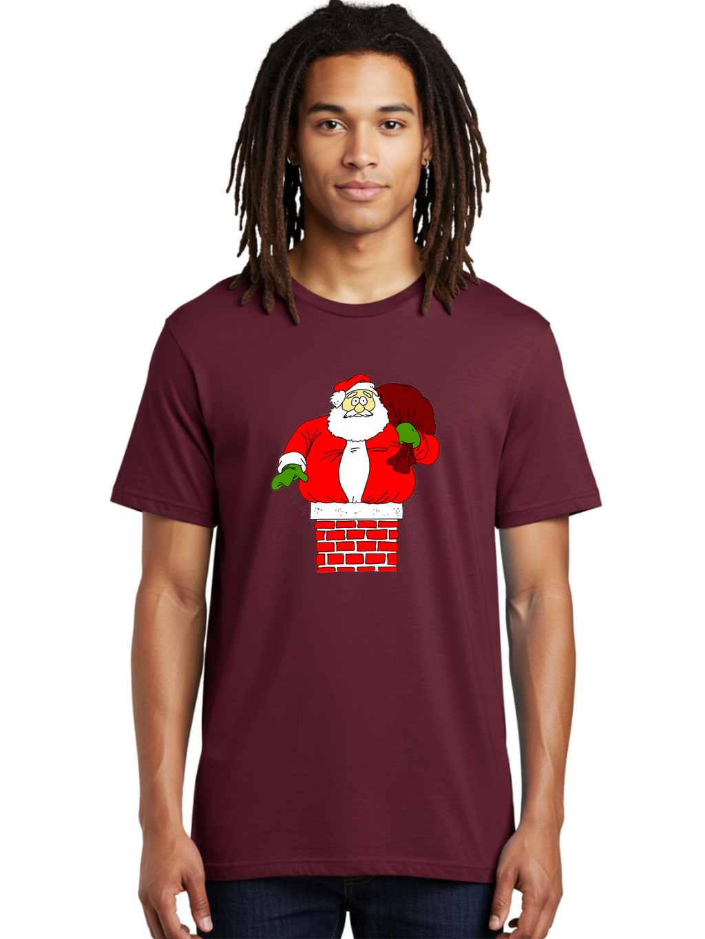 Santa-Claus Men'S Graphic Tee, 100% Cotton, Comfortable Casual Summer Wear, Machine Washable, Santa Claus Emerging From A Chimney, Christmas Magic, Festive Season, Holiday Cheer, Jolly Old Man, Gift Giving, Red Suit, White Beard, -  Aaa118
